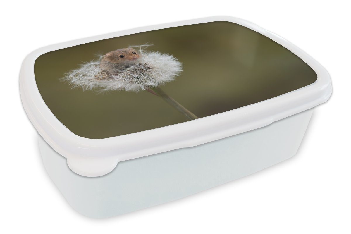 MuchoWow Lunchbox Maus - Jung - Blumen, Kunststoff, (2-tlg), Brotbox für Kinder und Erwachsene, Brotdose, für Jungs und Mädchen weiß
