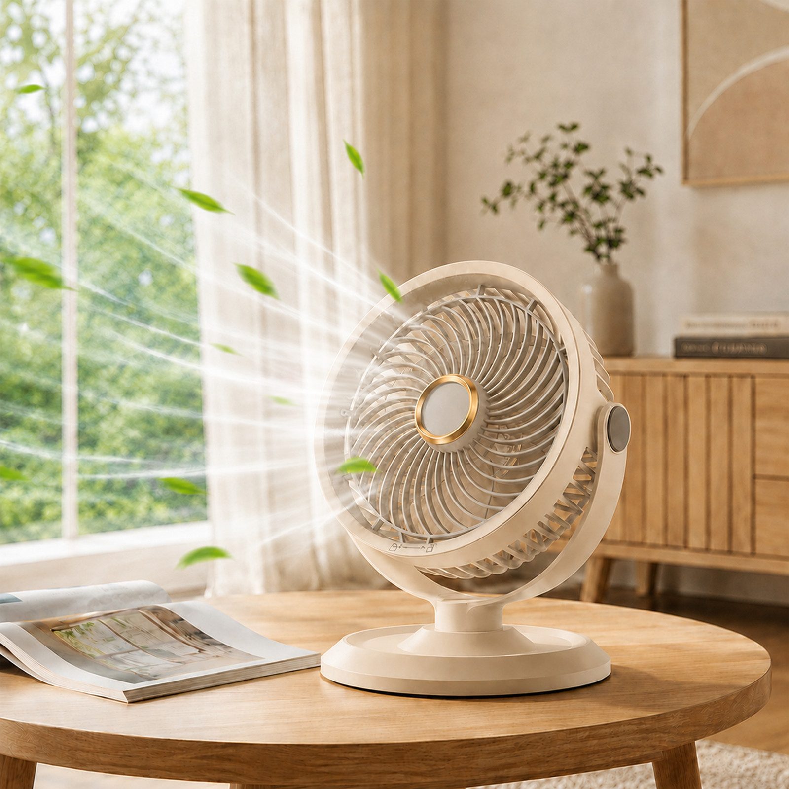 MOPUEA Standventilator 360° Drehbarer Luftzirkulationsventilator USB Tischventilator, Ventilator für Camping, Reisen, Zuhause
