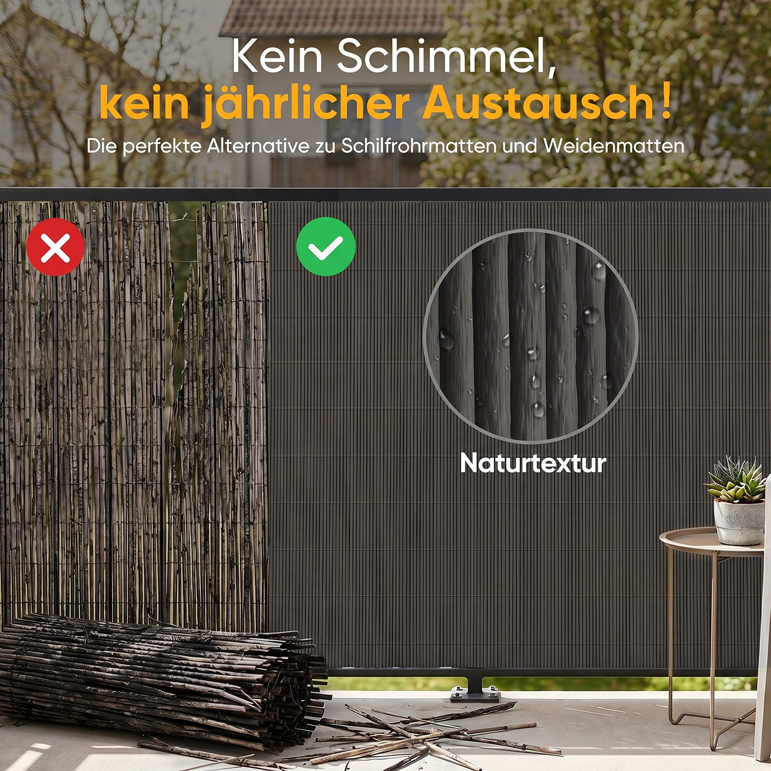 Sekey Balkonsichtschutz Sichtschutzmatte in Natur-Optik, wetterfest für Balkon, Garten & Zaun UV-beständig und wetterfest für Balkon, Garten & Terrasse – Bild 5 von 5