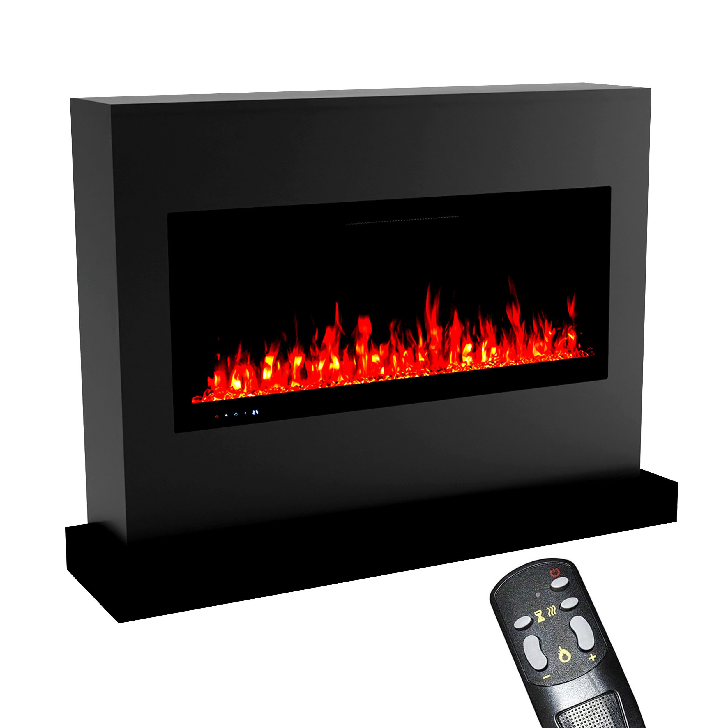 GLOW FIRE Elektrokamin weiß / grau / schwarz ZEUS LED Kamin mit Heizung, Elektrischer Kamin mit 3D Feuer mit Heizung, 2 Dekorationen