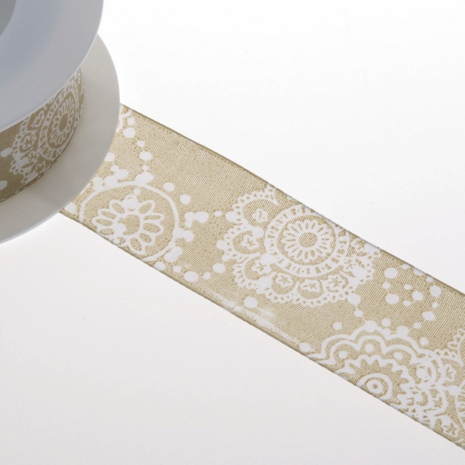 Deko AS Dekoband Dekoband mit Ornamenten und Drahtkante Beige - Weiß - Transparent - 4