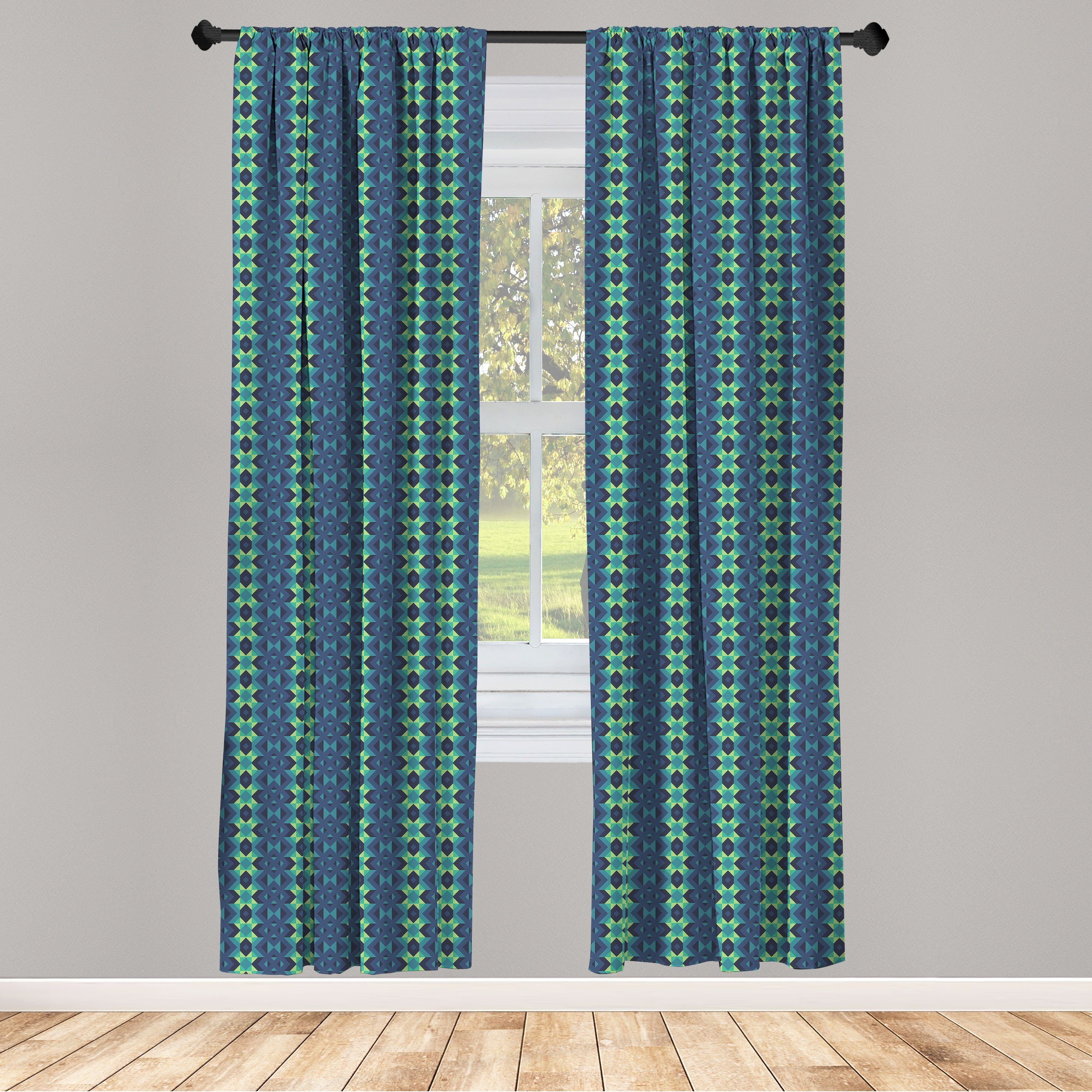 Gardine Vorhang für Wohnzimmer Schlafzimmer Microfaser, Abakuhaus, Zigzag und Grün geometrische Blau Dekor