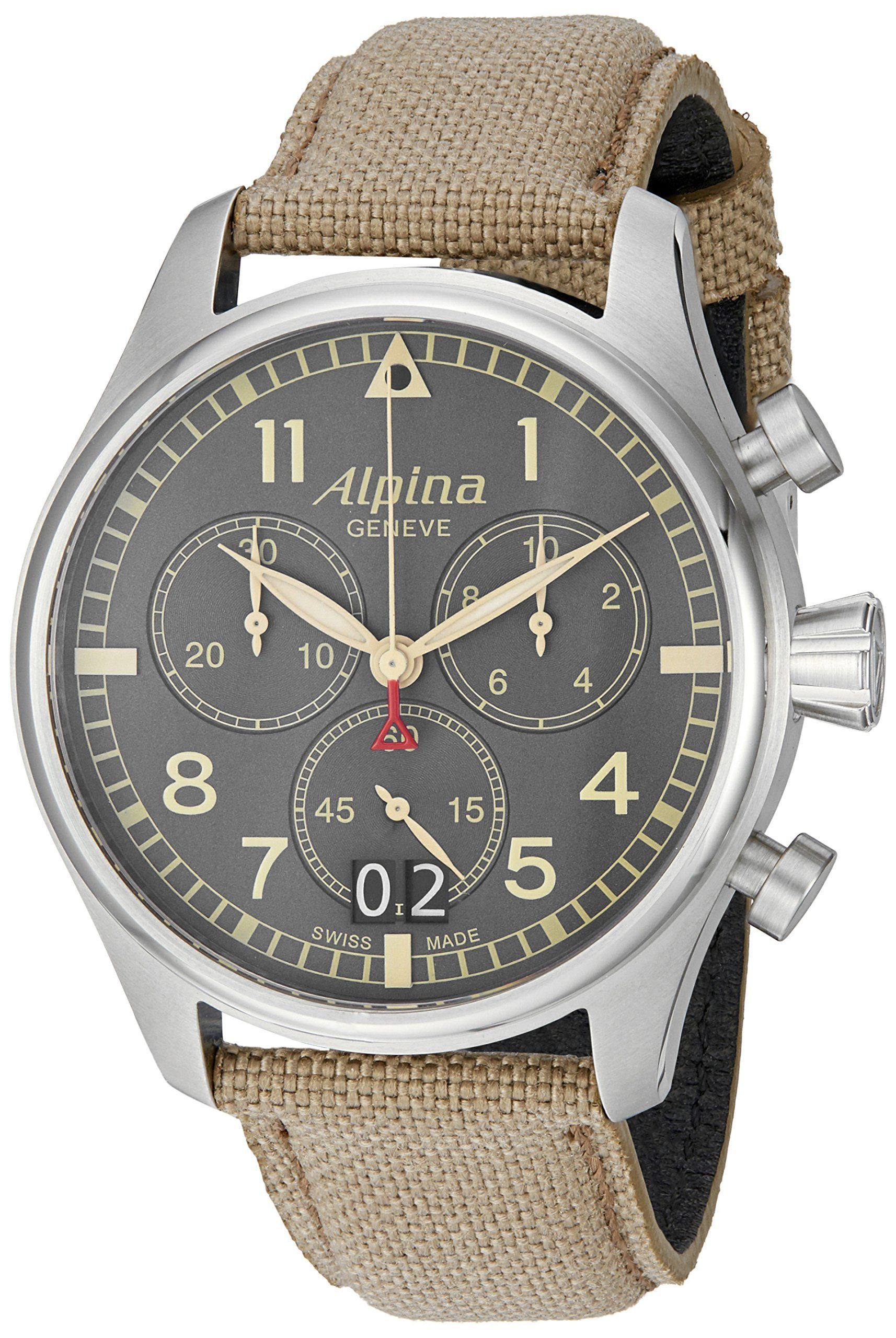 AL-372BGR4S6 Quarz Alpina Chronograph Pilot Herren Display Armbanduhr Startimer Beige Date Quarzuhr, Analog Swiss Big Alpina