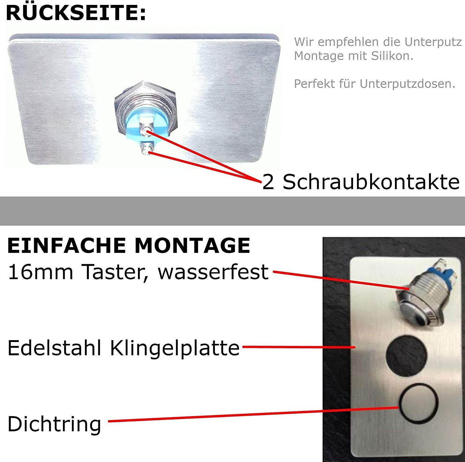 Klingelplatte UP Edelstahl Klingelschild Made Türklingelknopf in Türklingel Germany TronicXL