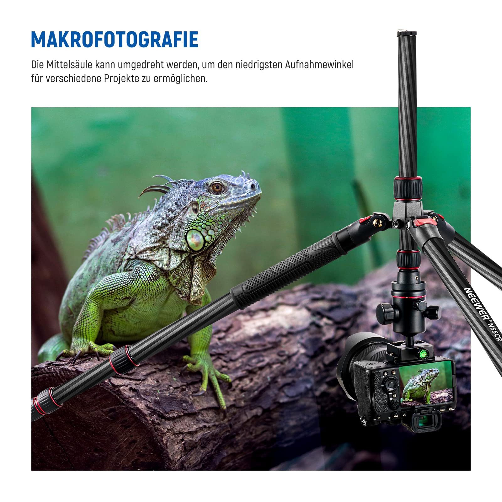 Neewer N55CR Carbon-Stativ 205cm, 360° Kugelkopf, 12kg Tragkraft Kamerastativ (höhenverstellbar von 56.5 bis 213 cm)