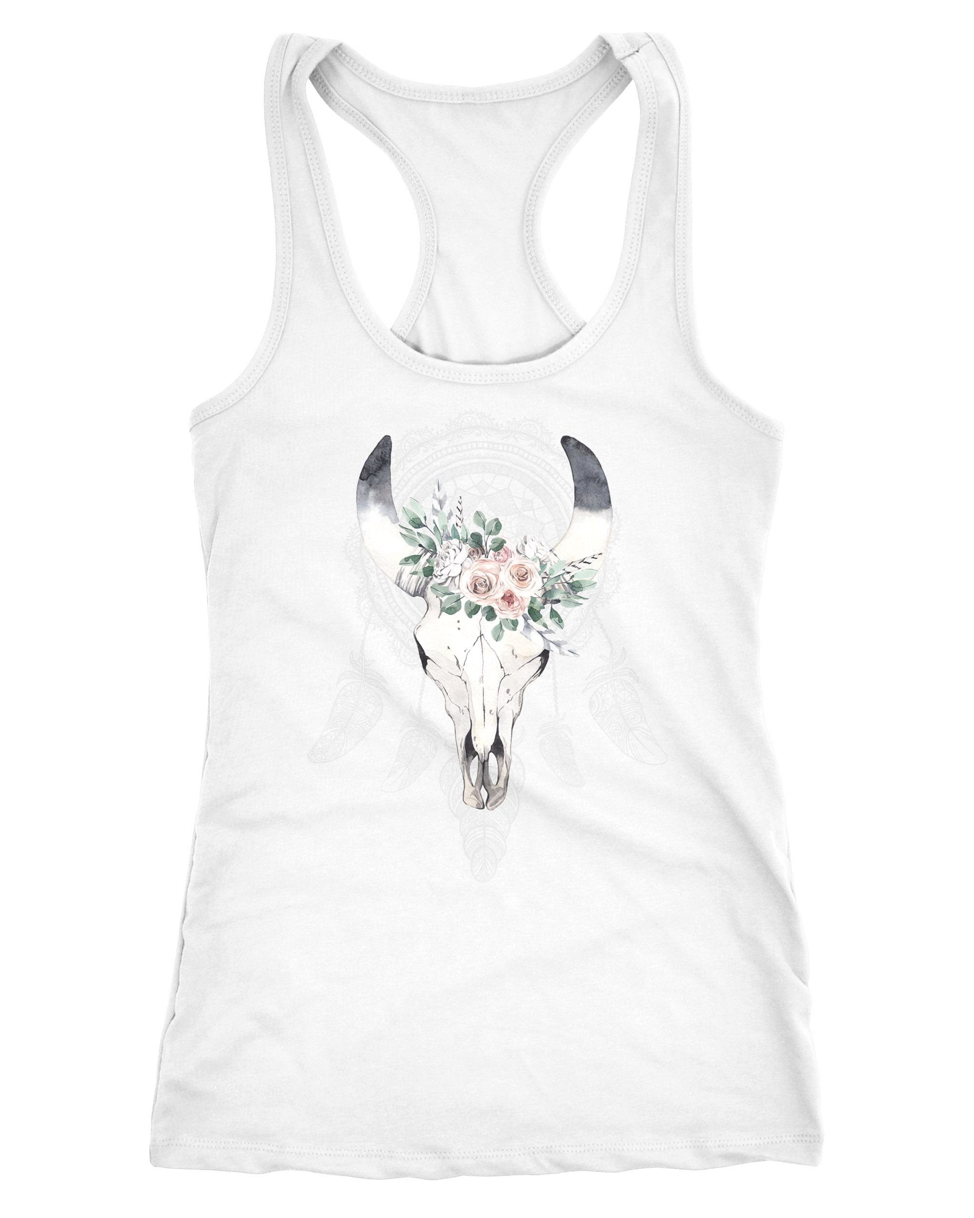 Tanktop Damen Tank-Top Boho Skull Totenkopf Schädel Traumfänger Dreamcatcher