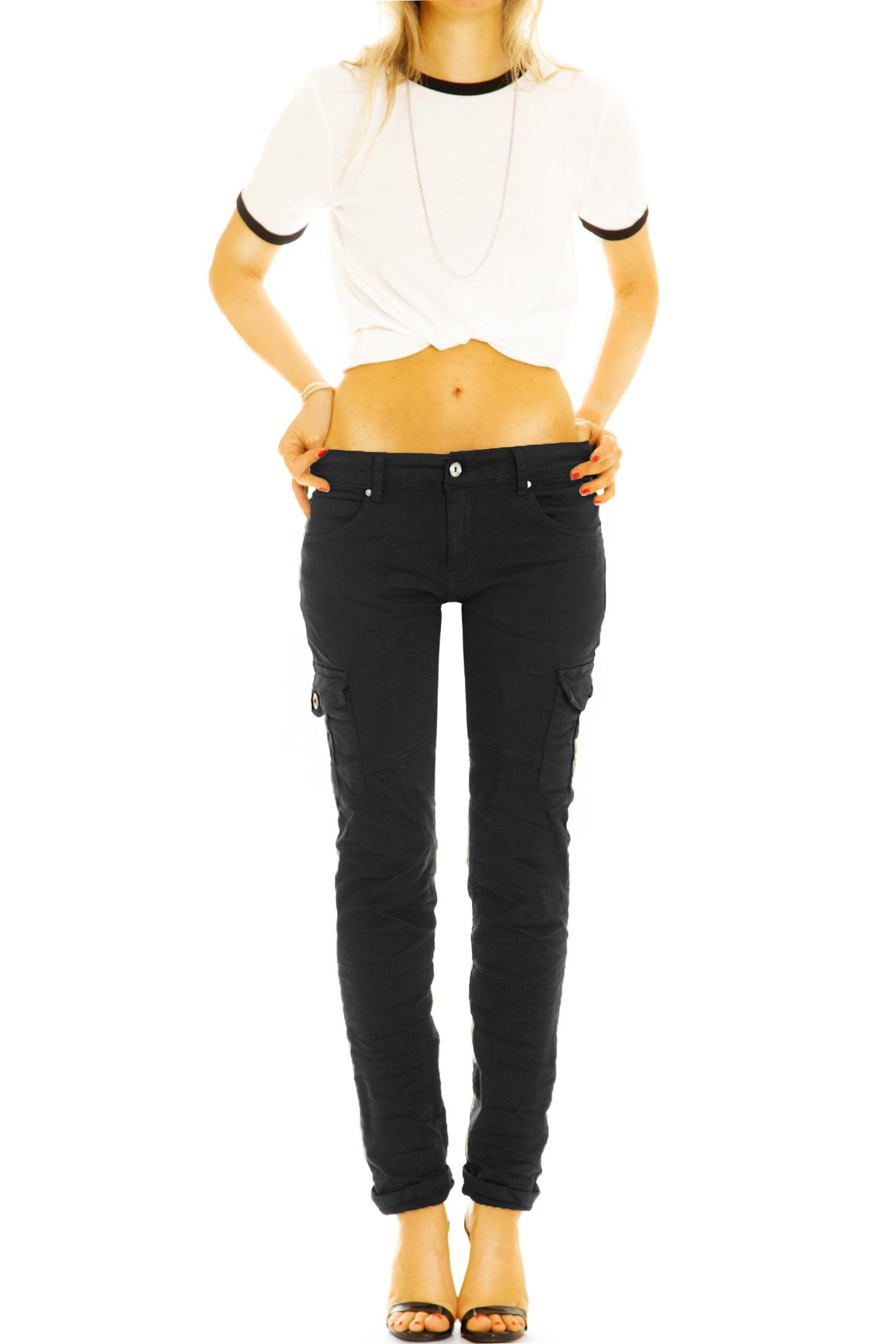 be styled Cargohose Low waist Cargohose Stoffhose bequeme Stretch Hose - Damen - j4f stretchig