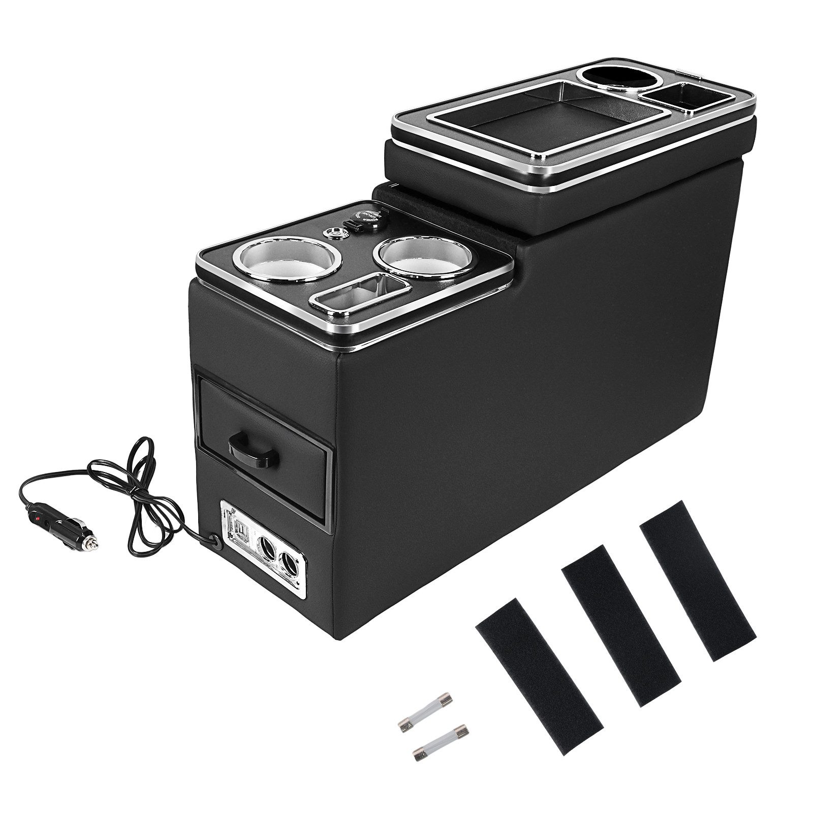 Hikity Aufbewahrungsbox Armlehnen-Aufbewahrungsbox für Busmodelle T5/T6/T6.1 (Spezielles Staufach in der Mittelkonsole), Mit LED-Hintergrundbeleuchtung und USB-Anschluss
