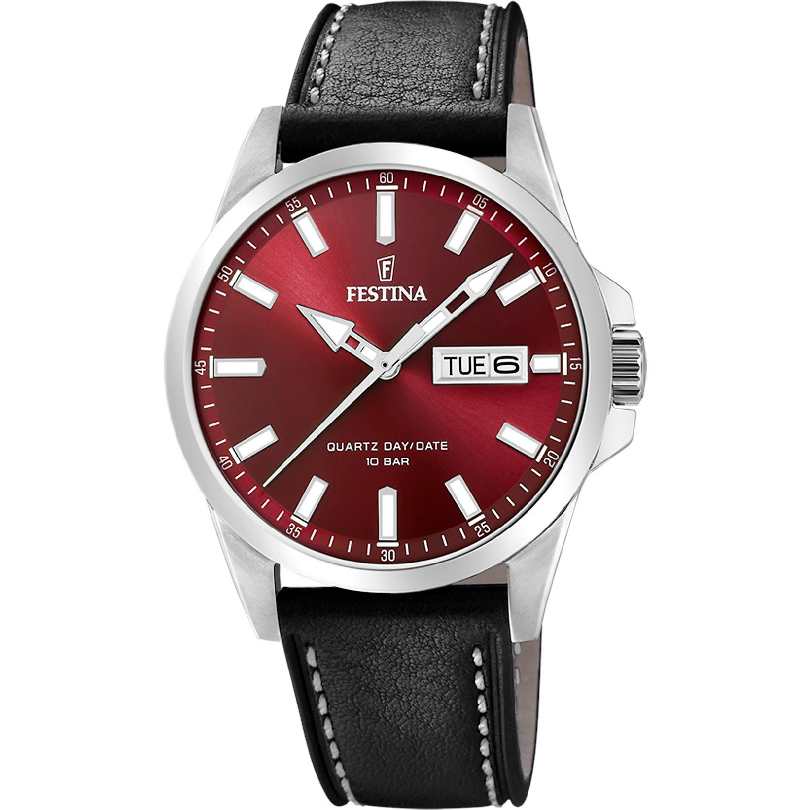 Quarzuhr Herrenuhr F20358-G Burgunderrot Schwarzes Lederband 41 mm