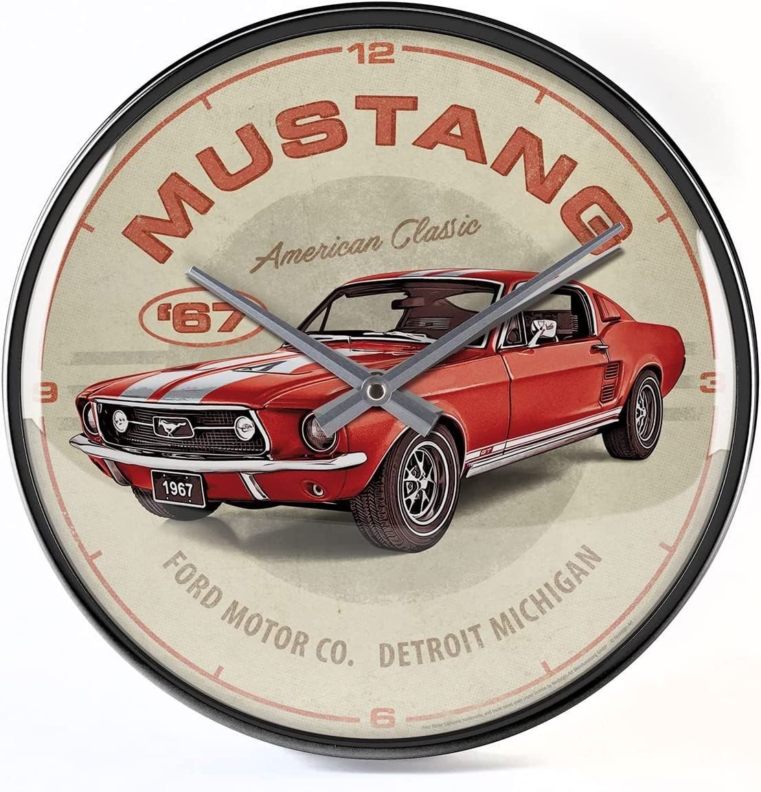 1967 - GT Ford Red Mustang Wanduhr - Nostalgic-Art Wanduhr