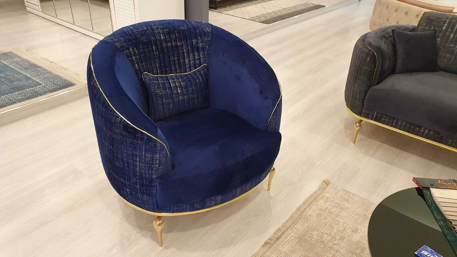 Neu Sessel Luxus Blau Wohnzimmer Polster Couchen Textil JVmoebel Sessel 1Sitzer Modern