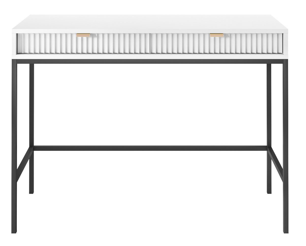Feldmann-Wohnen Schreibtisch Nova (Metallgestell, 2 Schubladen, klare Kanten, geradliniges Design, 1-St., Riffel-Optik Front, goldfarbene Metallgriffe, ABS-Kanten), 104x50x78cm, Fronten mit ausdrucksstarkem geriffelten Muster