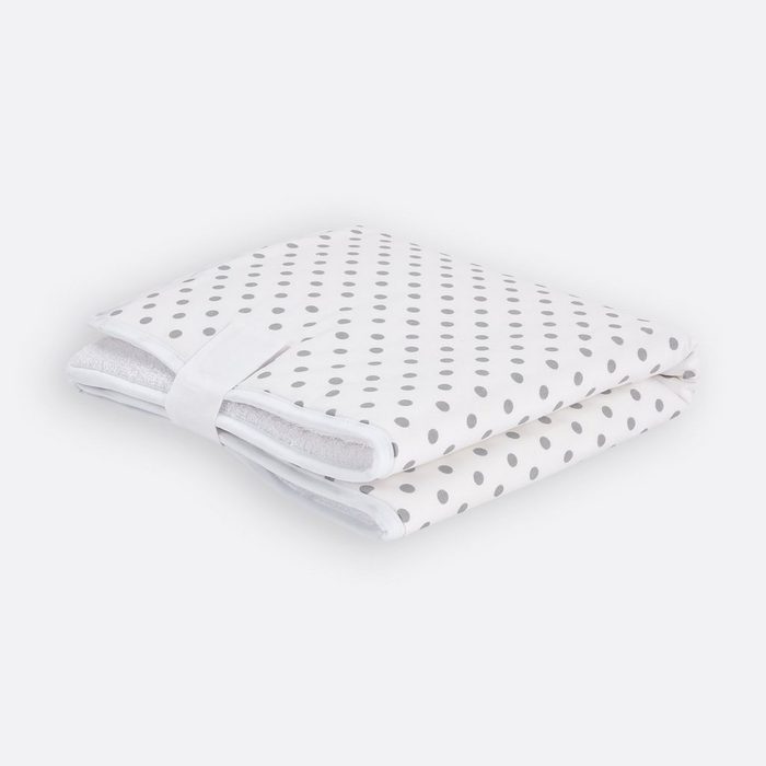 KraftKids Wickelauflage graue Punkte auf Weiss Reisewickelunterlage aus 3 Stoffsichten 100% Baumwolle Innen wasserundurchlässig faltbar mit Klettverschluss