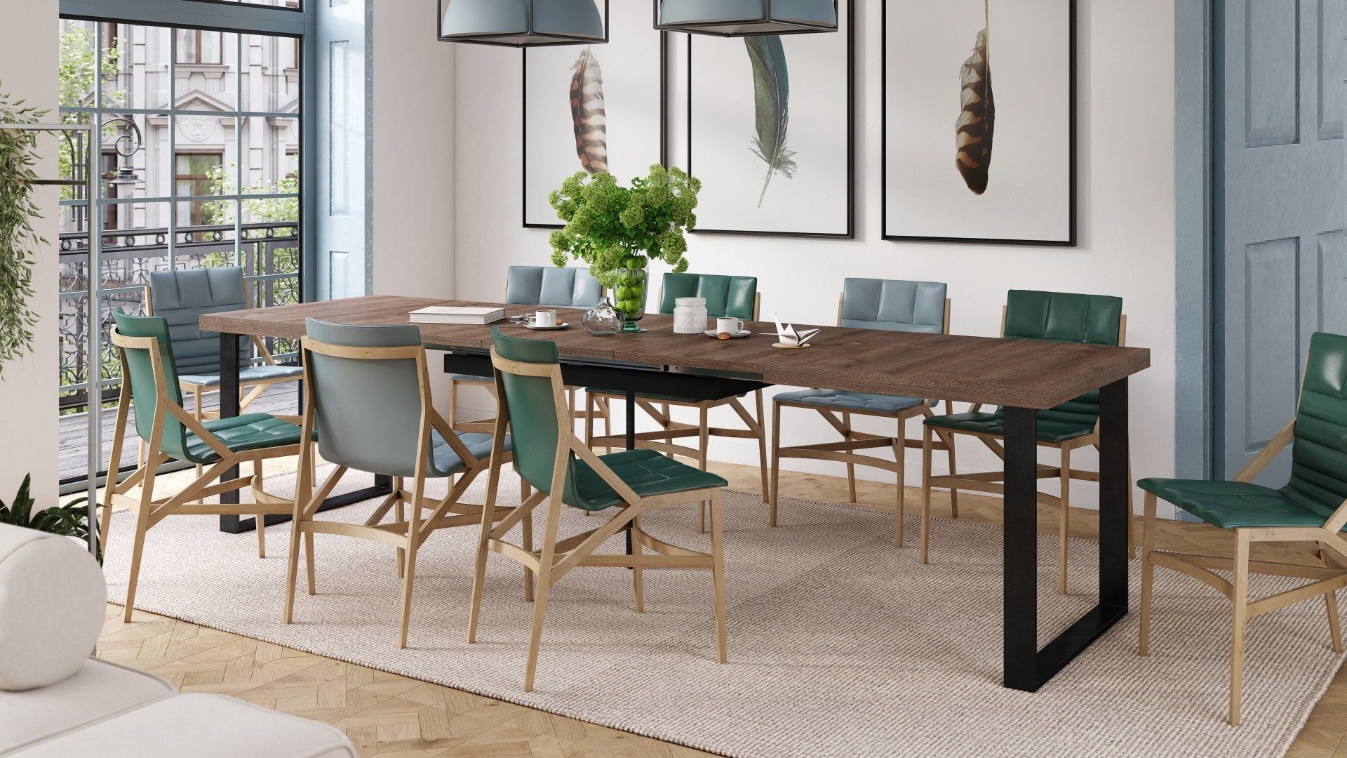 Mazzoni Esstisch Design Esstisch Avella Tisch ausziehbar 160 bis 310 cm Eiche dunkel - Schwarz matt