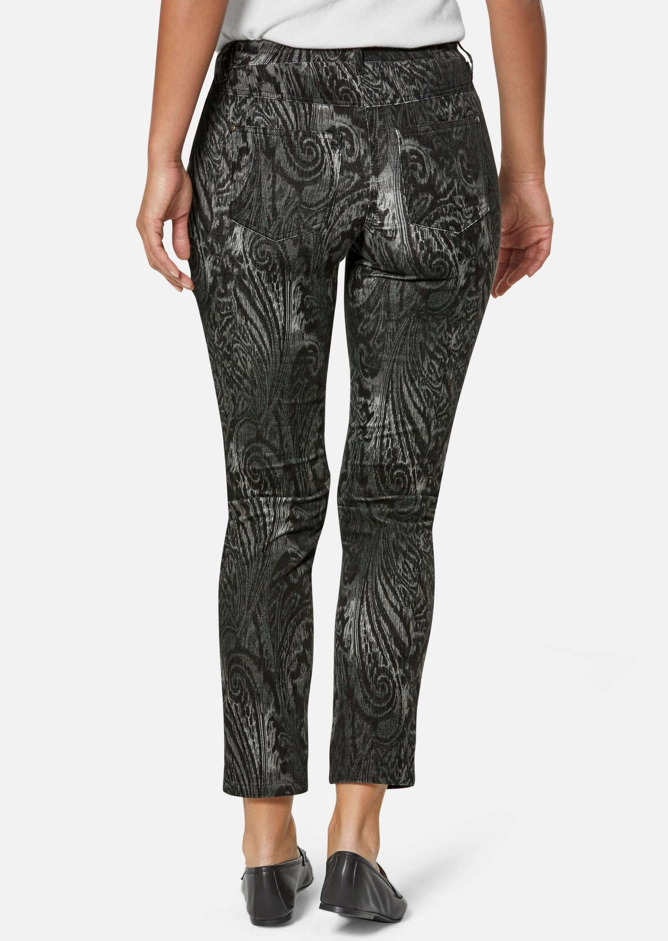 MADELEINE Stoffhose Schlanke Hose mit Paisley-Print, Stretch Detailverliebtes Muster, V-Passe hinten, Reißverschluss