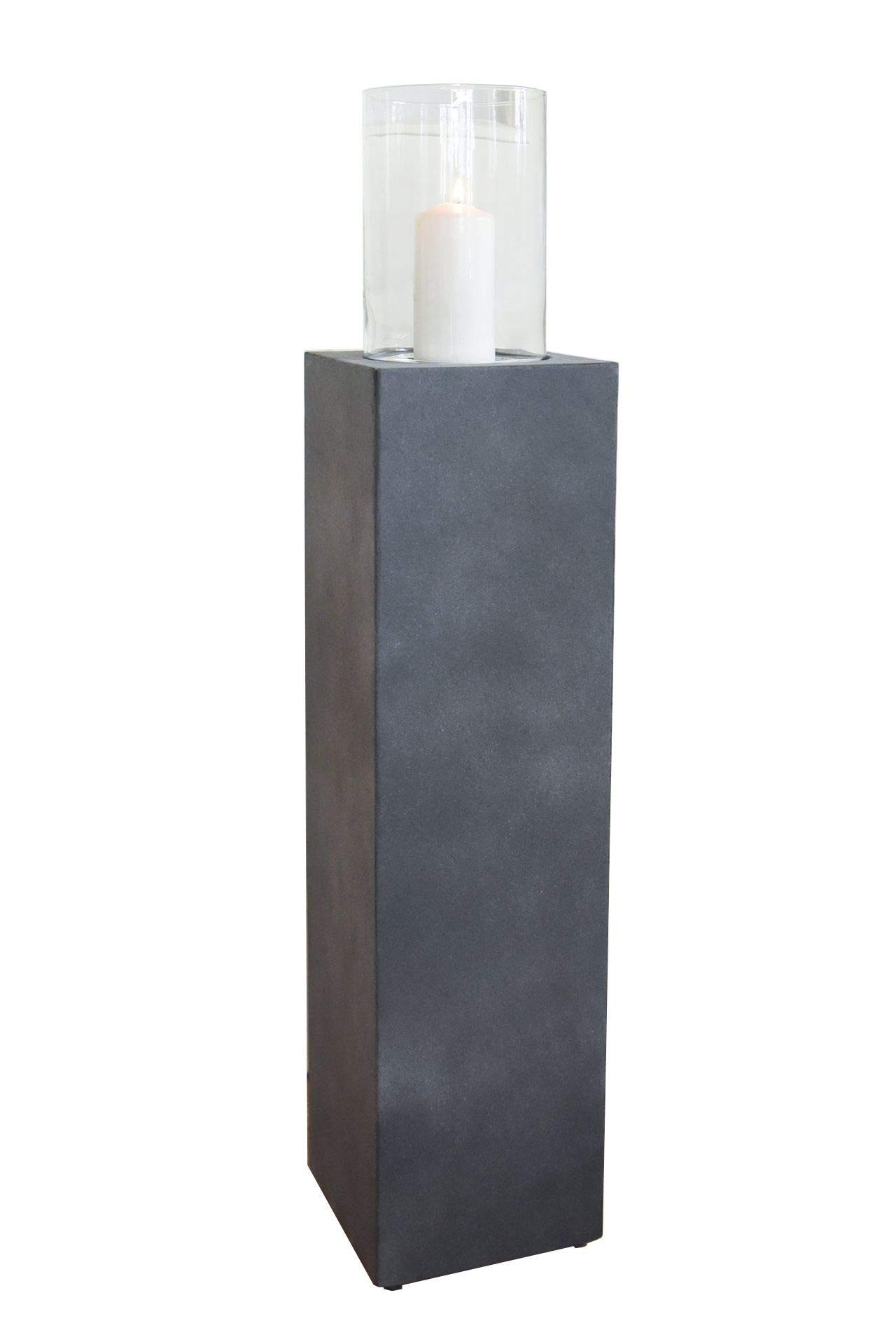 VIVANNO Bodenwindlicht Windlichtsäule Windlicht Kerzenhalter Fiberzement "Lumira", Grau