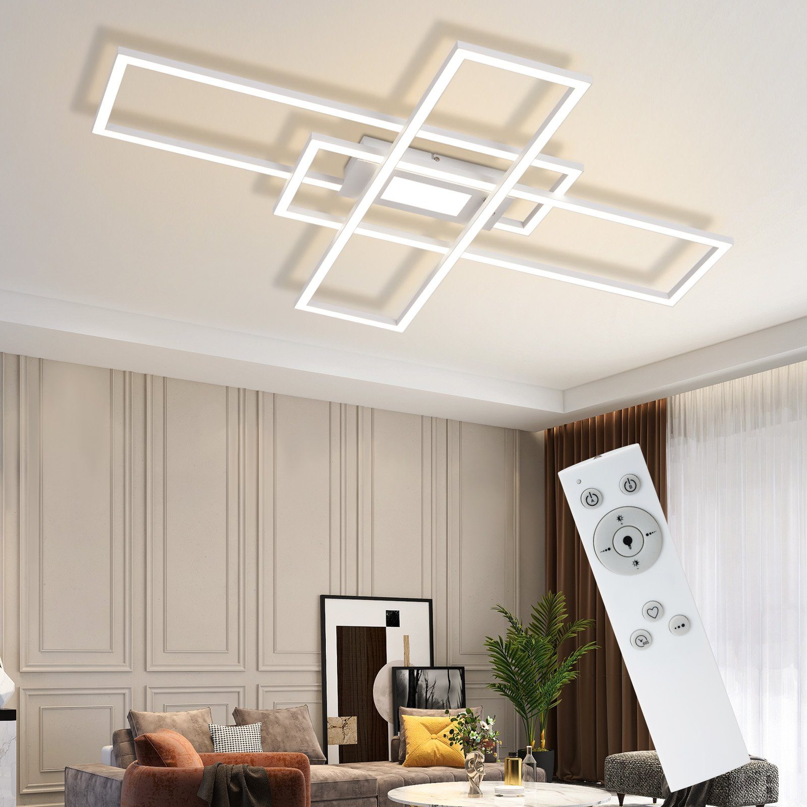 ZMH LED Deckenleuchte 50W Wohnzimmerlampe mit Fernbedienung Modern Design, LED fest integriert, Schlafzimmerlampe Wohnzimmer Schlafzimmer Deckenbeleuchtung Weiß
