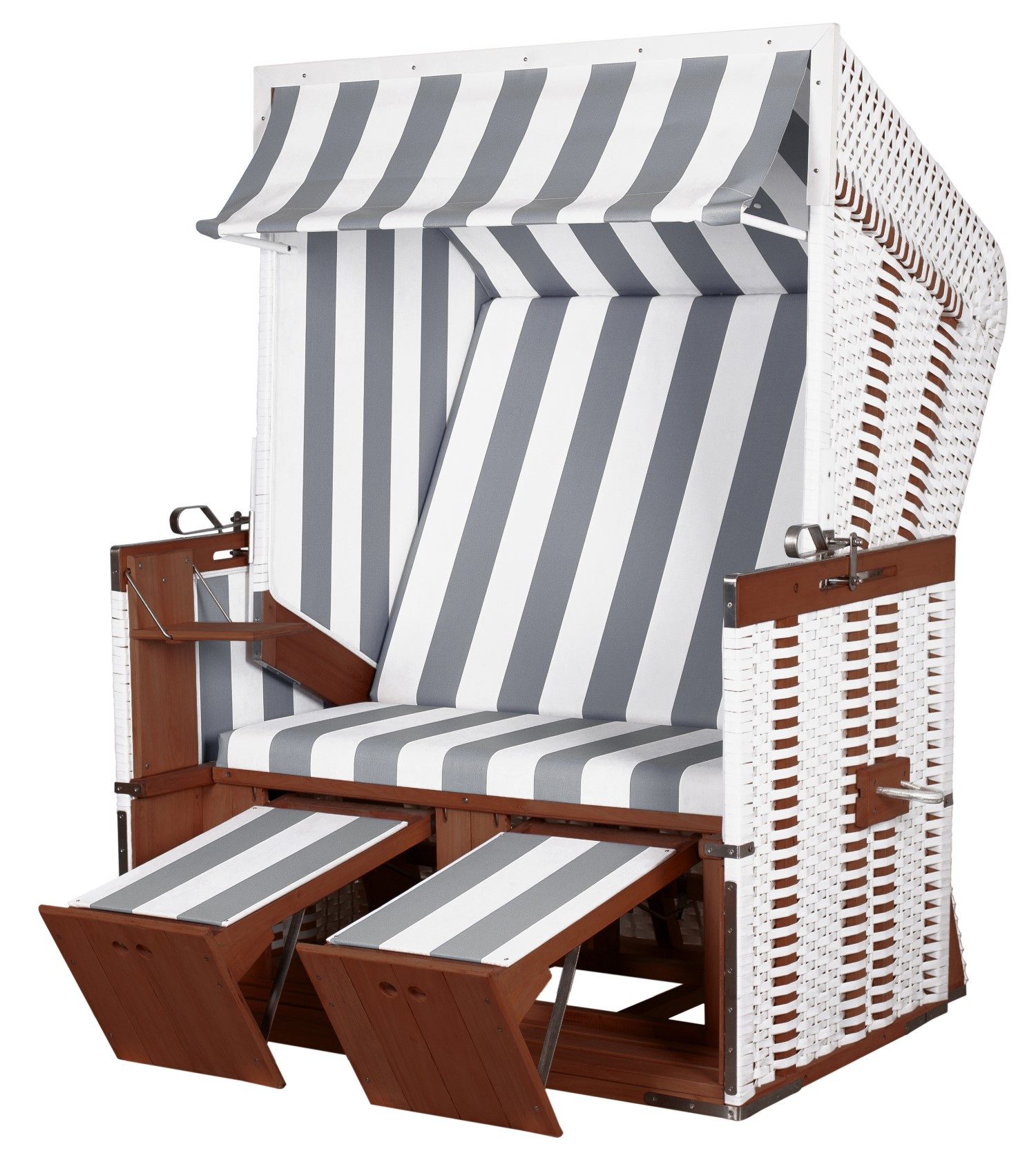 deVries Strandkorb deVries Profi Nordsee Sylt - PE weiß - Modell 989, BxTxH: 128x95x160 cm, Oberkorb ca. 165 Grad, Nordsee-Strandkorb, lackiertes Mahagoniholz - fertig montiert - markante Form