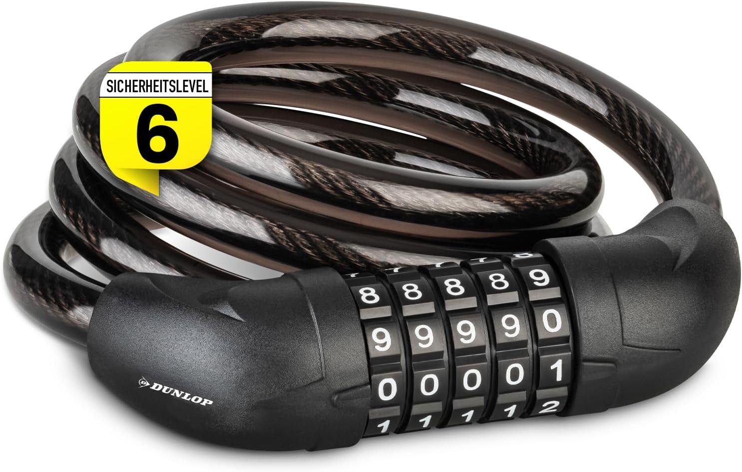 Dunlop Zahlenkettenschloss Fahrradschloss Zahlenschloss Zahlencode Sicherheitsstufe 6 schwarz