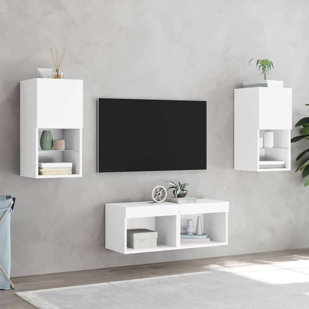 vidaXL TV-Wand 4-tlg. TV-Wohnwand mit LED-Leuchten Weiß, (1-St)