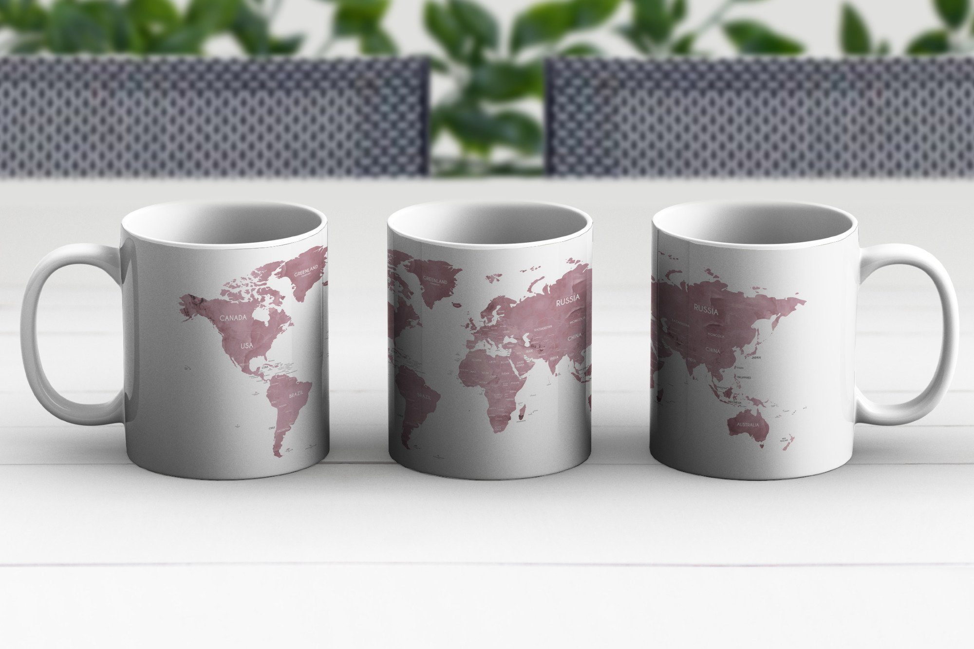 MuchoWow Tasse - - Geschenk Kaffeetassen, Keramik, Marmor, Rosa Teetasse, Becher, Weltkarte Teetasse