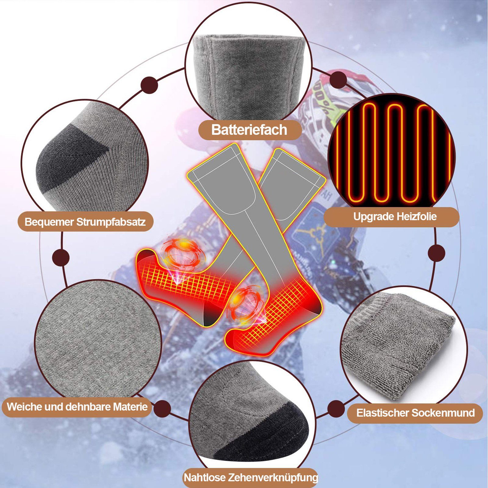 BTTO Langsocken Beheizbare Socken Funktionssocken Heizsocke Feet Batterien 1-Paar Herren Damen Langsocken