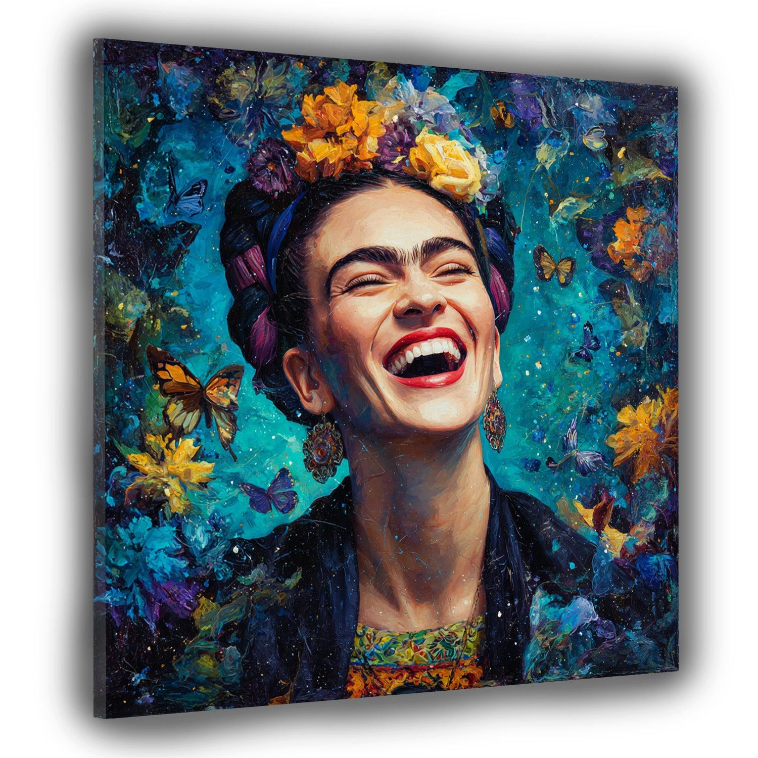 Artedinoi Leinwandbild Porträt Frida Lachen Pop Art Leinwandbild Wandbild Kunstdruck XL Wandd, Frida Kahlo, lachend