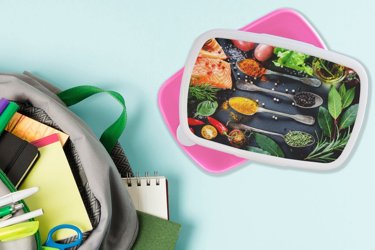 Erwachsene, Kinder, Gewürze, Kunststoff, Löffel Kunststoff - für - Küche Brotbox Kräuter Brotdose MuchoWow - Lunchbox (2-tlg), rosa Mädchen, Snackbox,