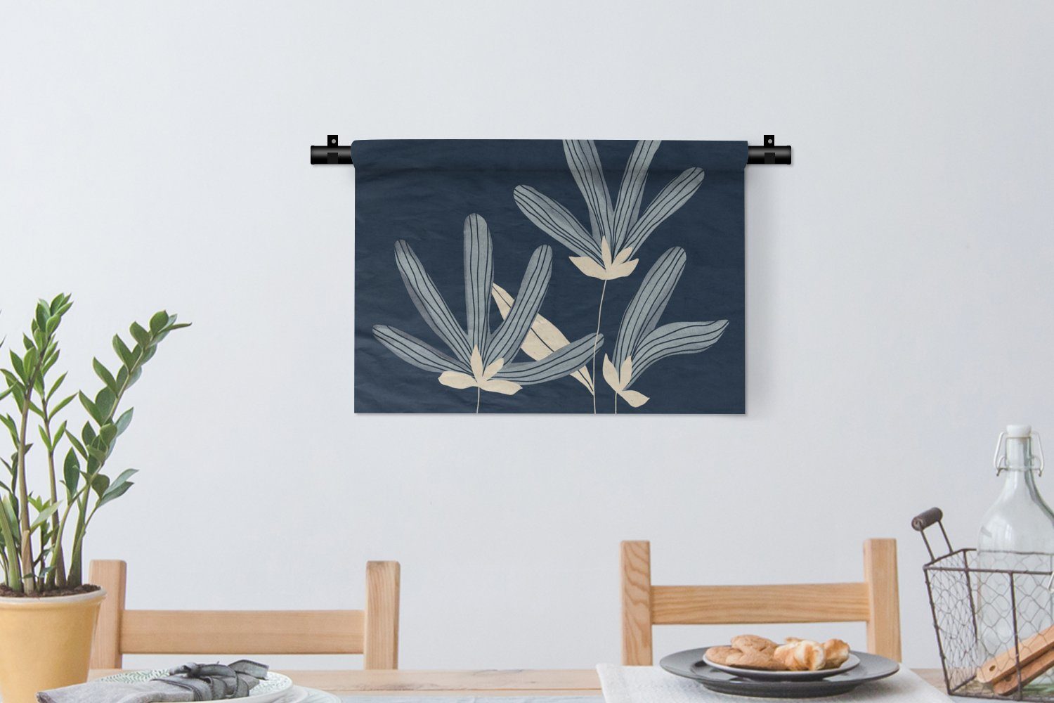 MuchoWow Wanddekoobjekt Blumen - Blau Wohnzimmer, Natur, für Wanddeko Wandbehang, Pflanzen Schlafzimmer, - - Kinderzimmer Kleid
