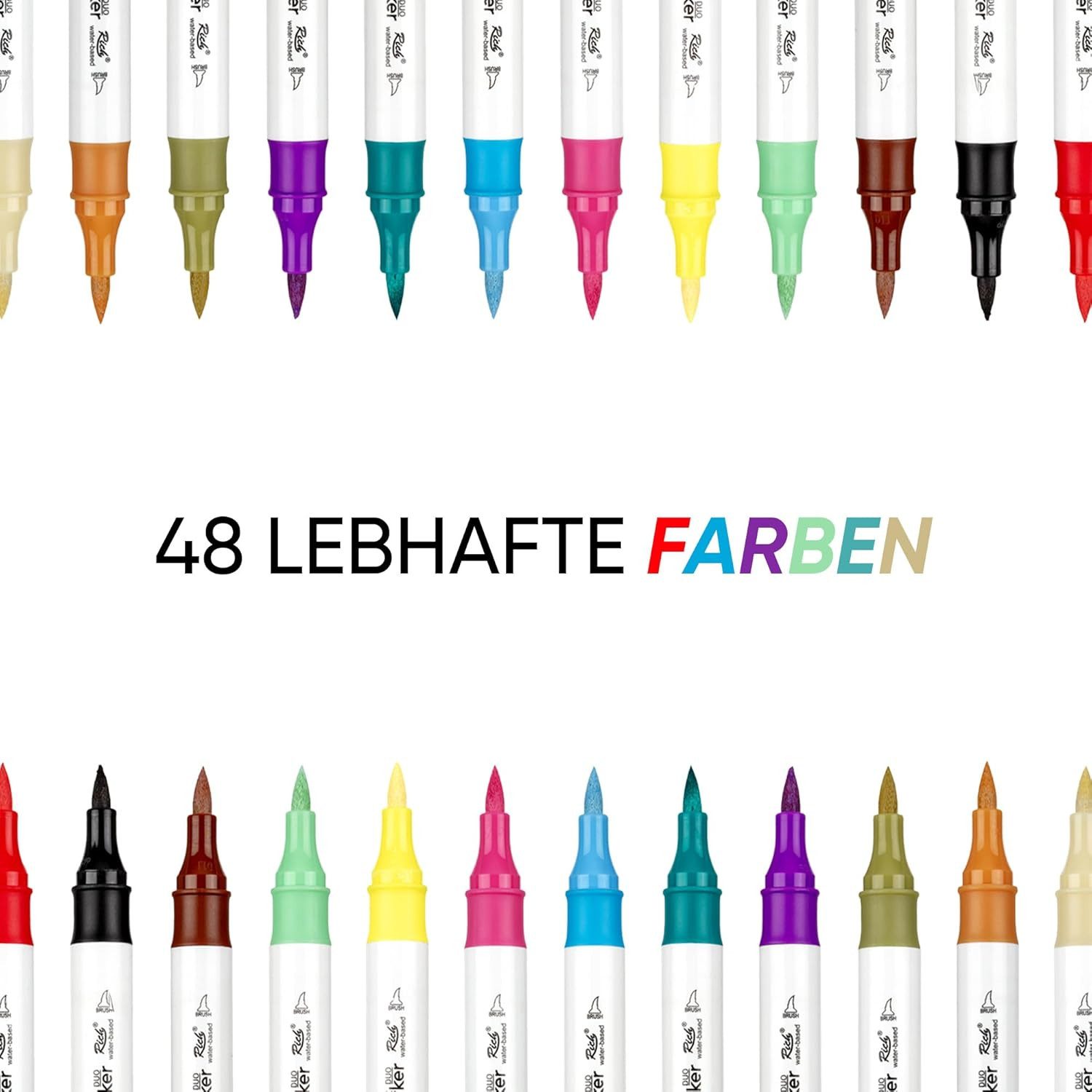 ART-X Marker Acryl Marker Set - 48 Farben, Doppelspitzen, Für Profis & Künstler, (Doppelspitzen-Marker-Set, 48 Farben, doppelseitig mit feiner und breiter Spitz – Bild 4 von 5