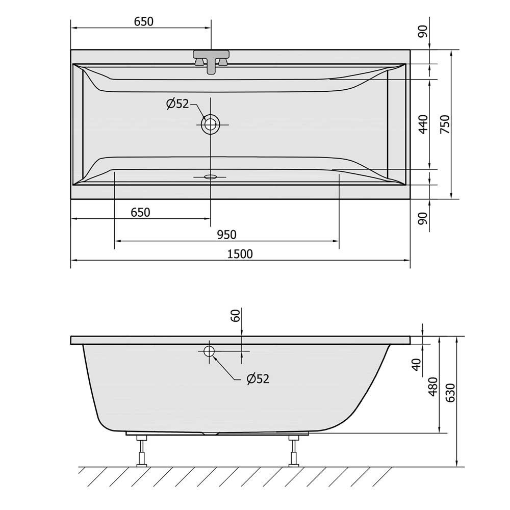 HAK Badewanne CLEO Badewanne mit Füßen, (1-tlg), 150x75x48 cm