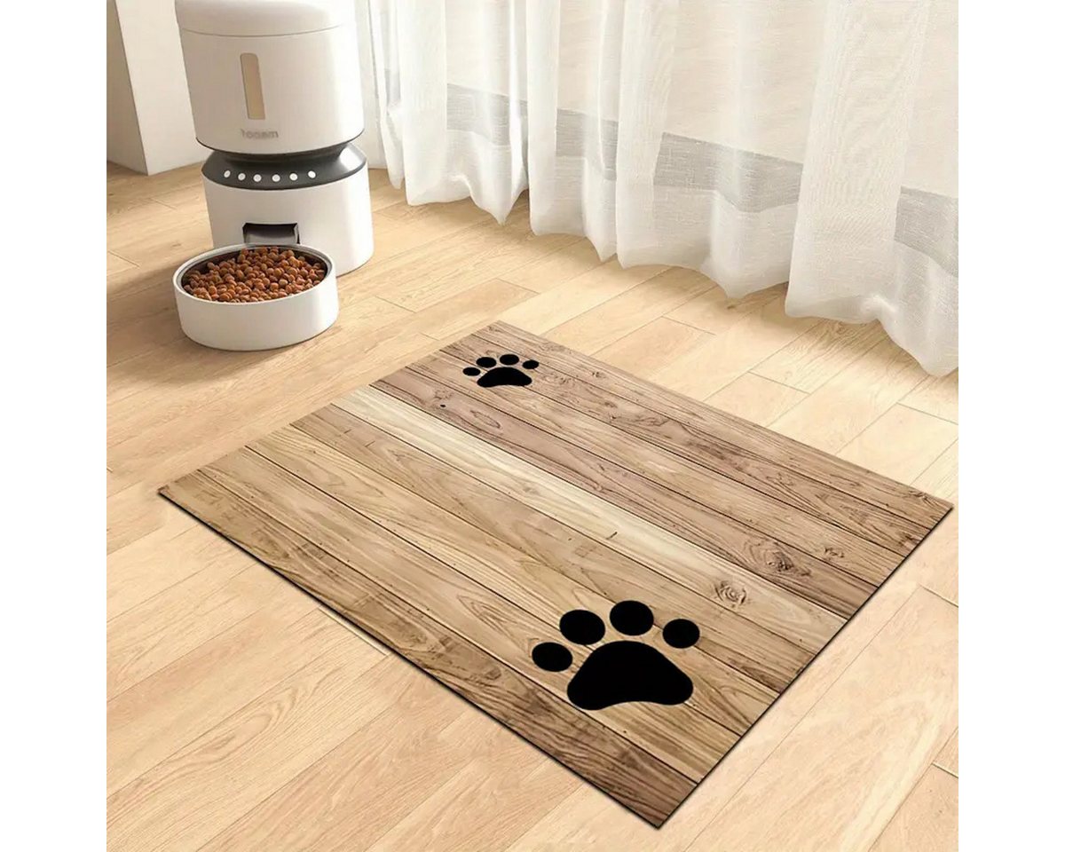 Thumbnail - Sporty Napfunterlage Napfunterlage Hund Katze Unterlage für Näpfe Futtermatte Holz Look, rutschfest