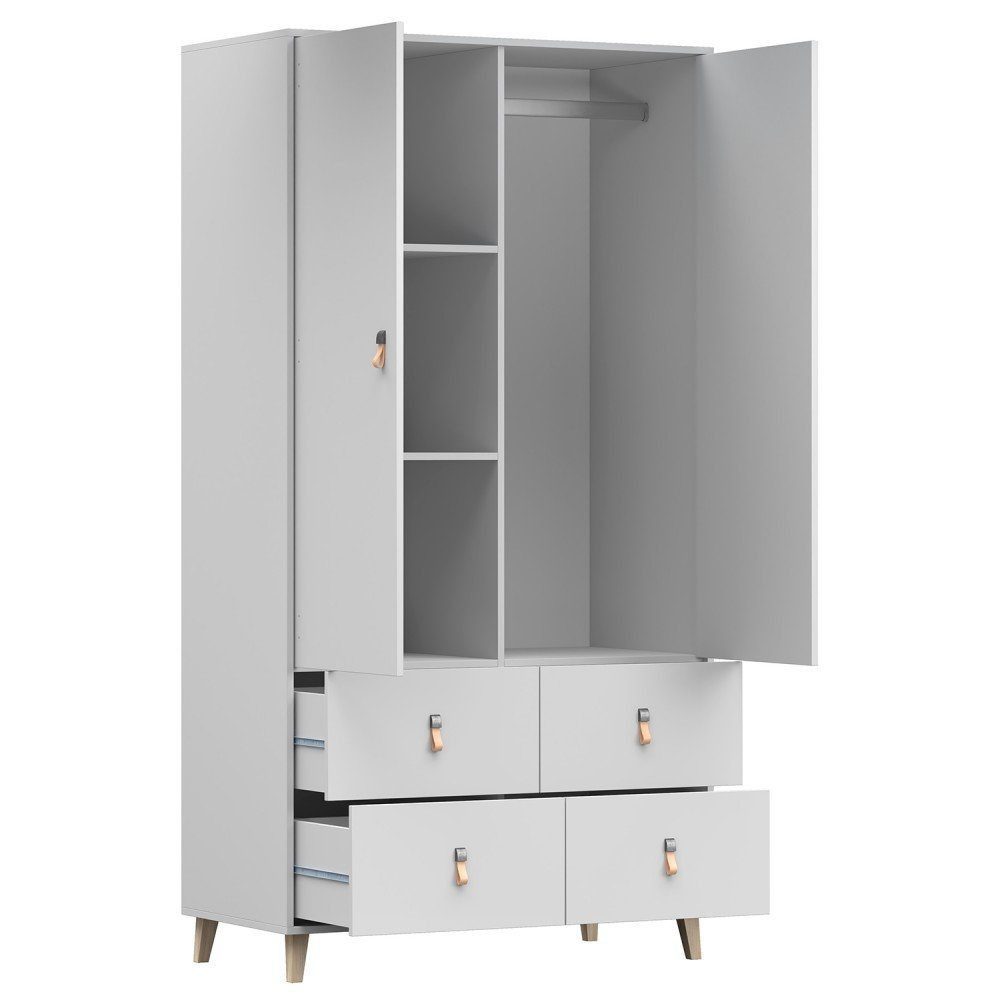 MOEBLO Drehtürenschrank FAGO 06 2D4S (Griffe aus Leder, weiß, Kleiderchrank Schrank Kinderschrank mit Schubladen) (BxHxT): 104x201,50x55 cm – Bild 5 von 5