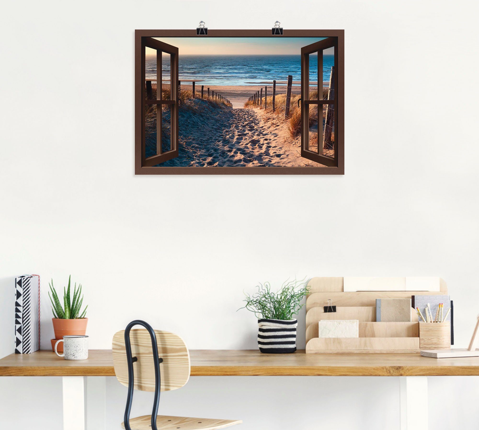 Wandbild Leinwandbild, Größen als Artland Weg Nordseestrand, Strand Fensterblick (1 in Poster versch. zum Wandaufkleber St), oder