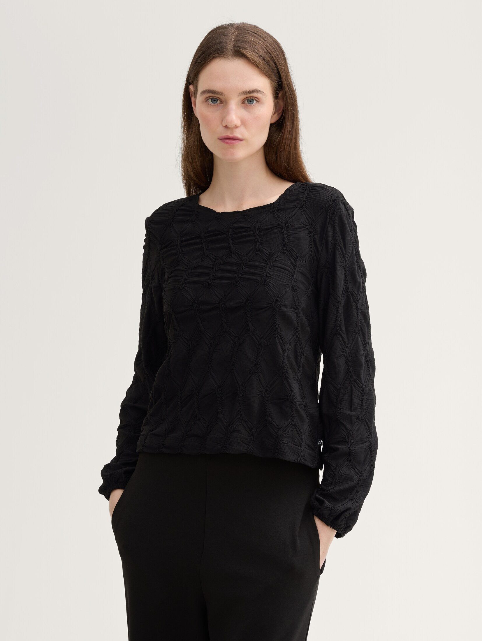Langarmbluse Cropped Bluse mit Struktur