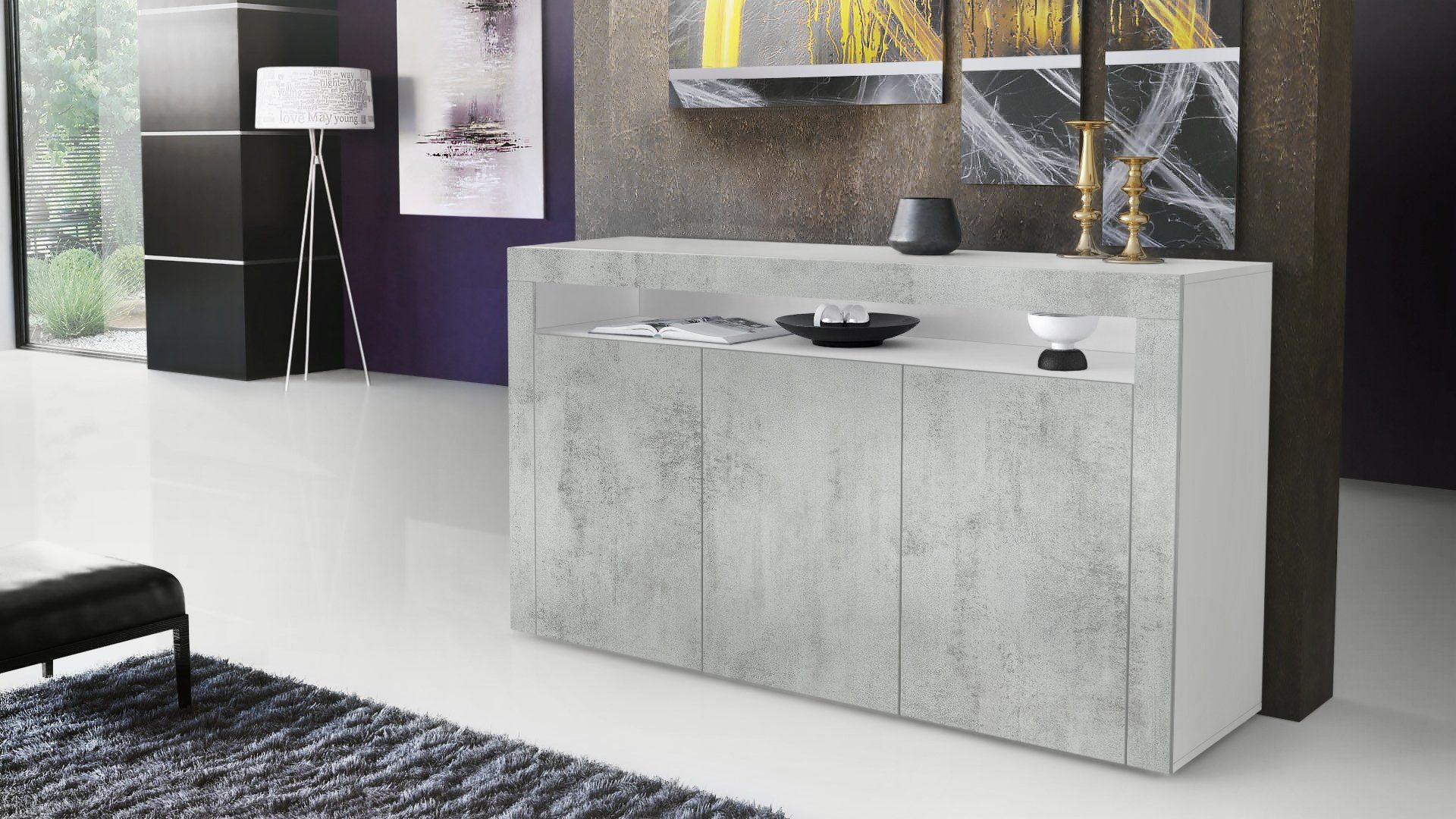 Vladon Sideboard Valencia (Sideboard, mit 3 Türen und 1 offenem Fach), Weiß günstig online kaufen