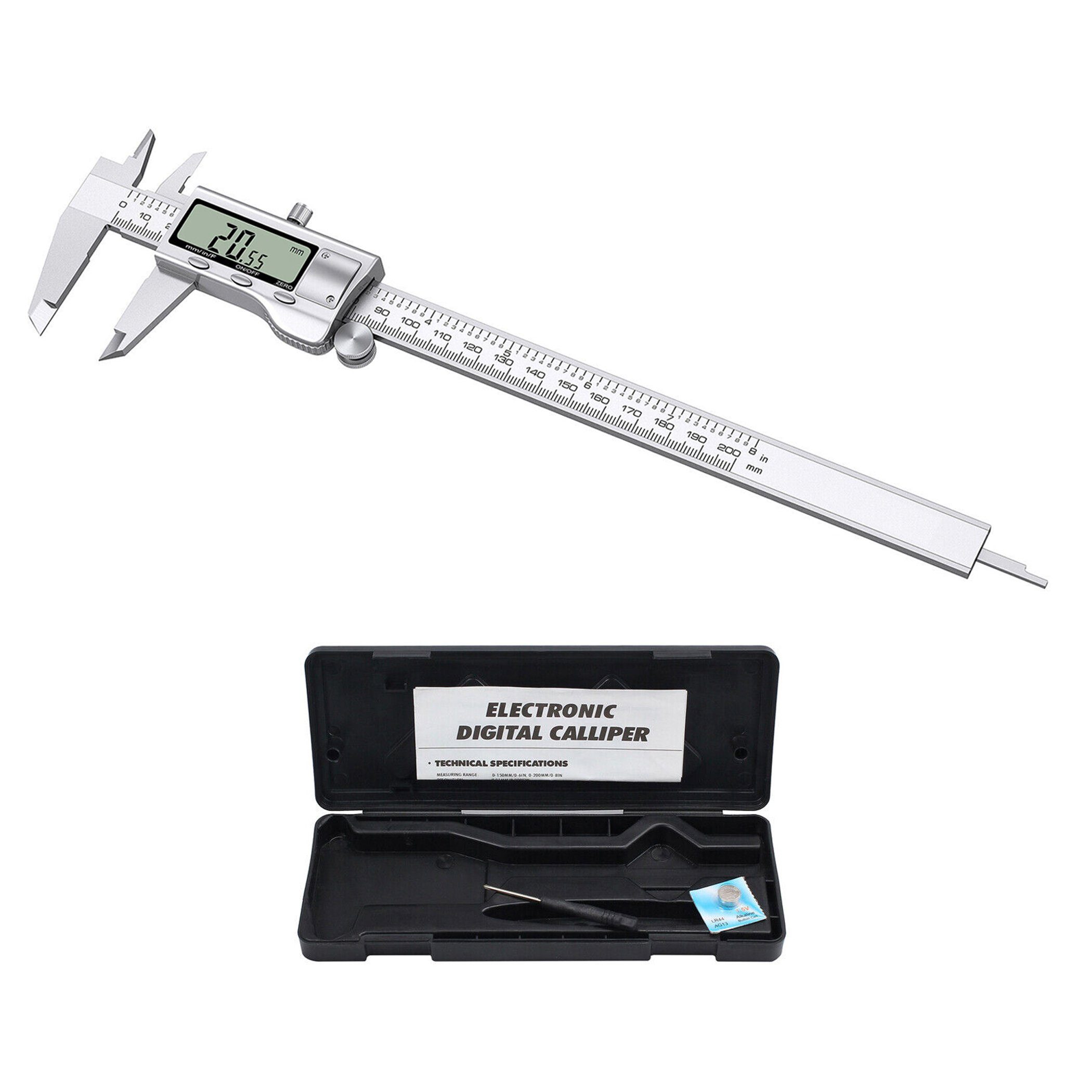 Messschieber B33C Digital Messschieber Schieblehre 0-200mm 8" LCD Edelstahl Messen