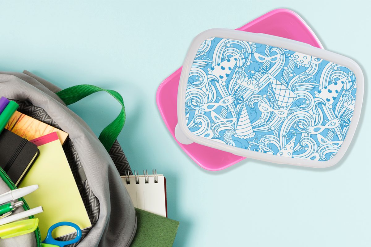 Brotdose MuchoWow rosa Mädchen, Muster Kunststoff Brotbox Maske, für Lunchbox Erwachsene, - Snackbox, Kunststoff, Karneval Kinder, - (2-tlg),