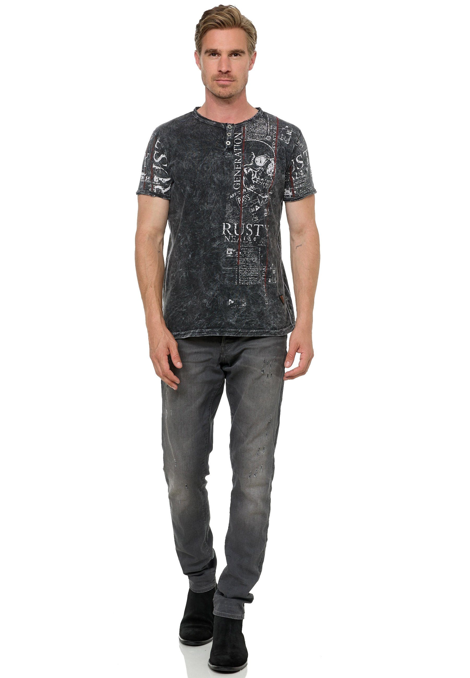 Rusty Neal T-Shirt im Used-Look mit Allover-Print anthrazit