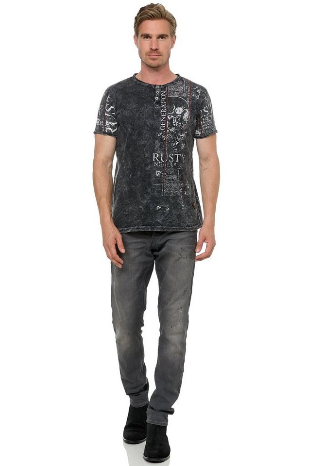 Rusty Neal T-Shirt im Used-Look mit Allover-Print