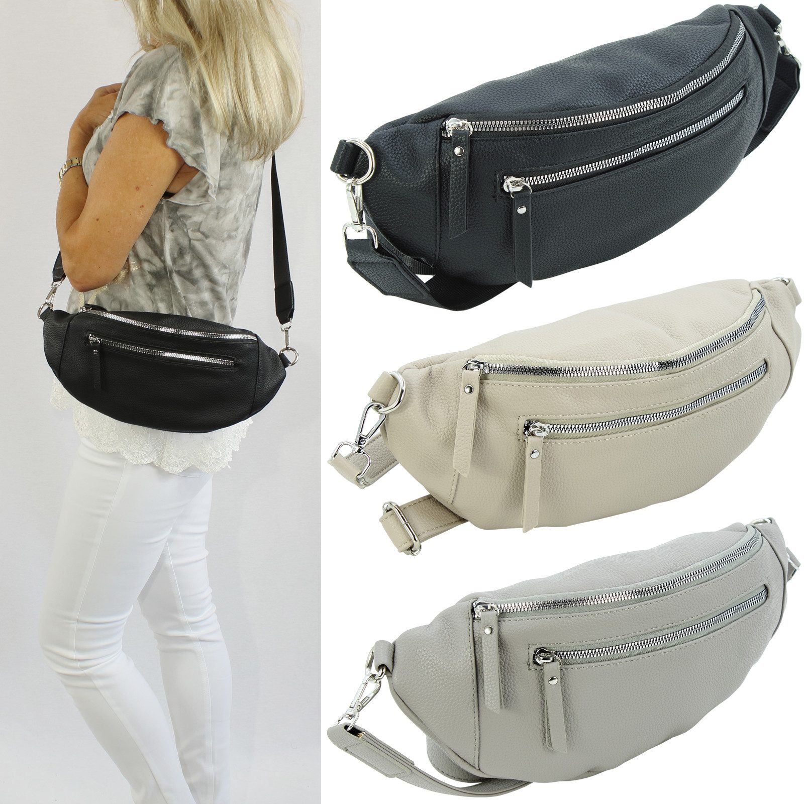 J JONES JENNIFER JONES Gürteltasche Damen Bauchtasche Crossbody Bag Umhängetasche mehrere Fächer