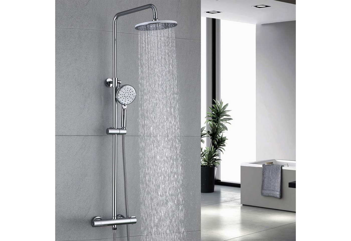 Thumbnail - STILVORA Duschsystem Duschset Brausestangenset mit verstellbares Thermostat Duschset, Höhe 114 cm, 3 Strahlart(en), Höhe...