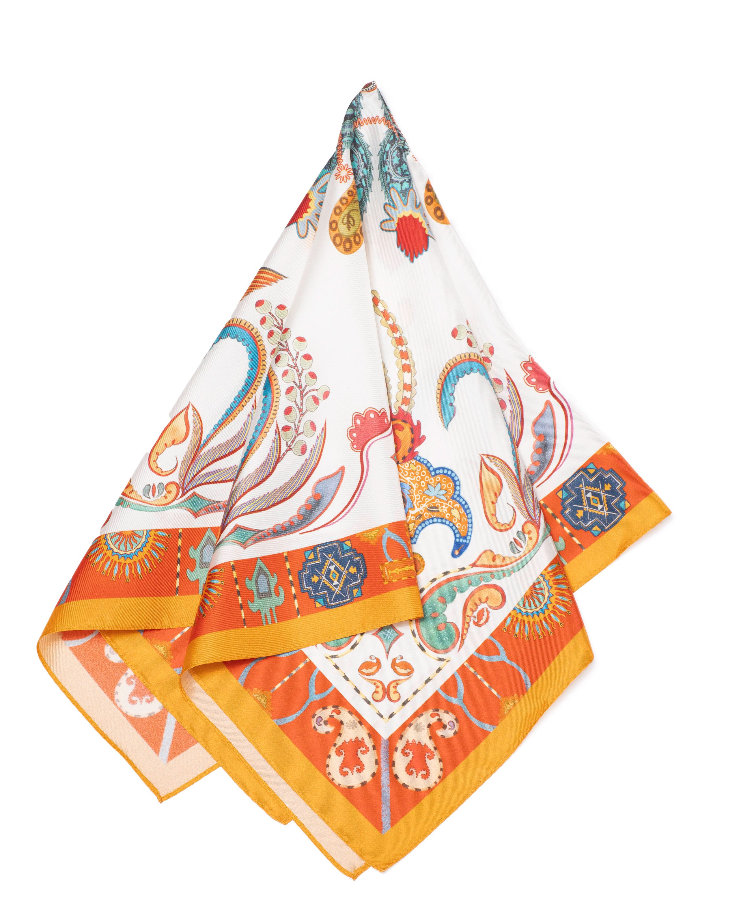 MayTree Seidentuch Premium Twill-Seide 64x64cm, Folklore orange, Nickituch, Bandana-Schal, (Stück), 100% Seide