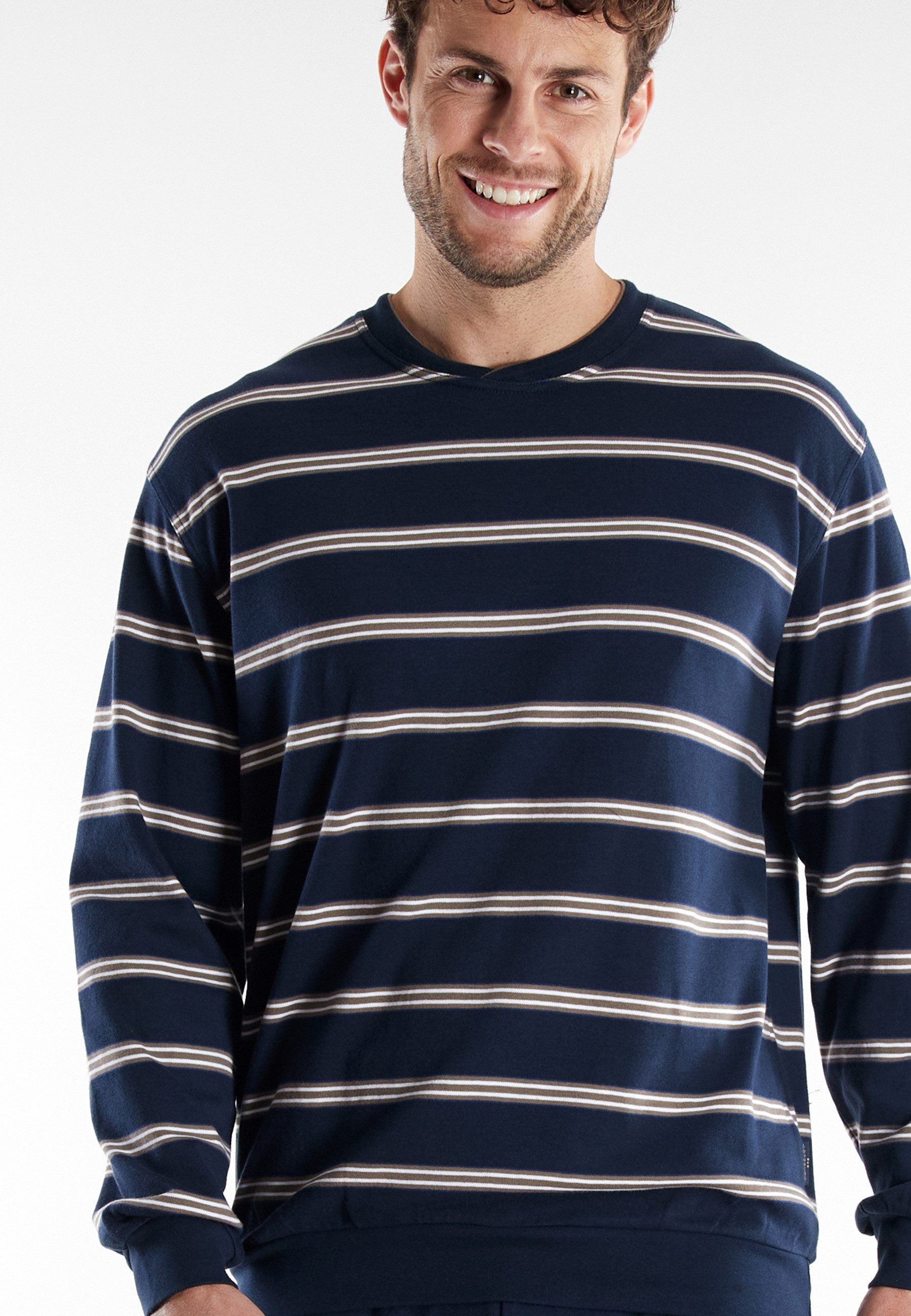 GÖTZBURG Schlafanzug Kos (2 tlg) mit langen Ärmeln und Rundhalsausschnitt, Oberteil gestreift