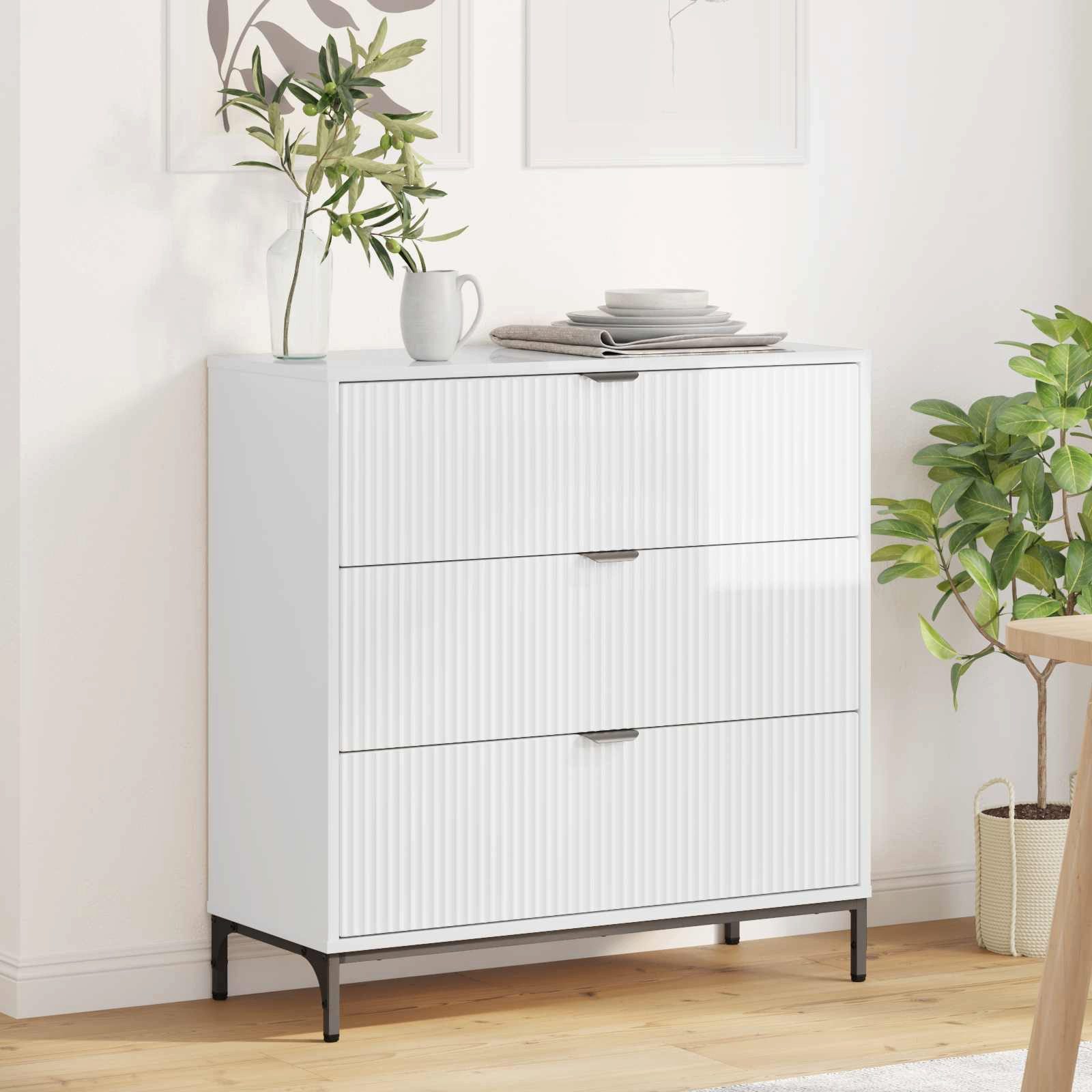 furnicato Sideboard 79,5 x 33 x 82 cm Hochglanz weiß (1 St), Buffet mit 3 Schubladen und Metallbeinen für dein Wohnzimmer
