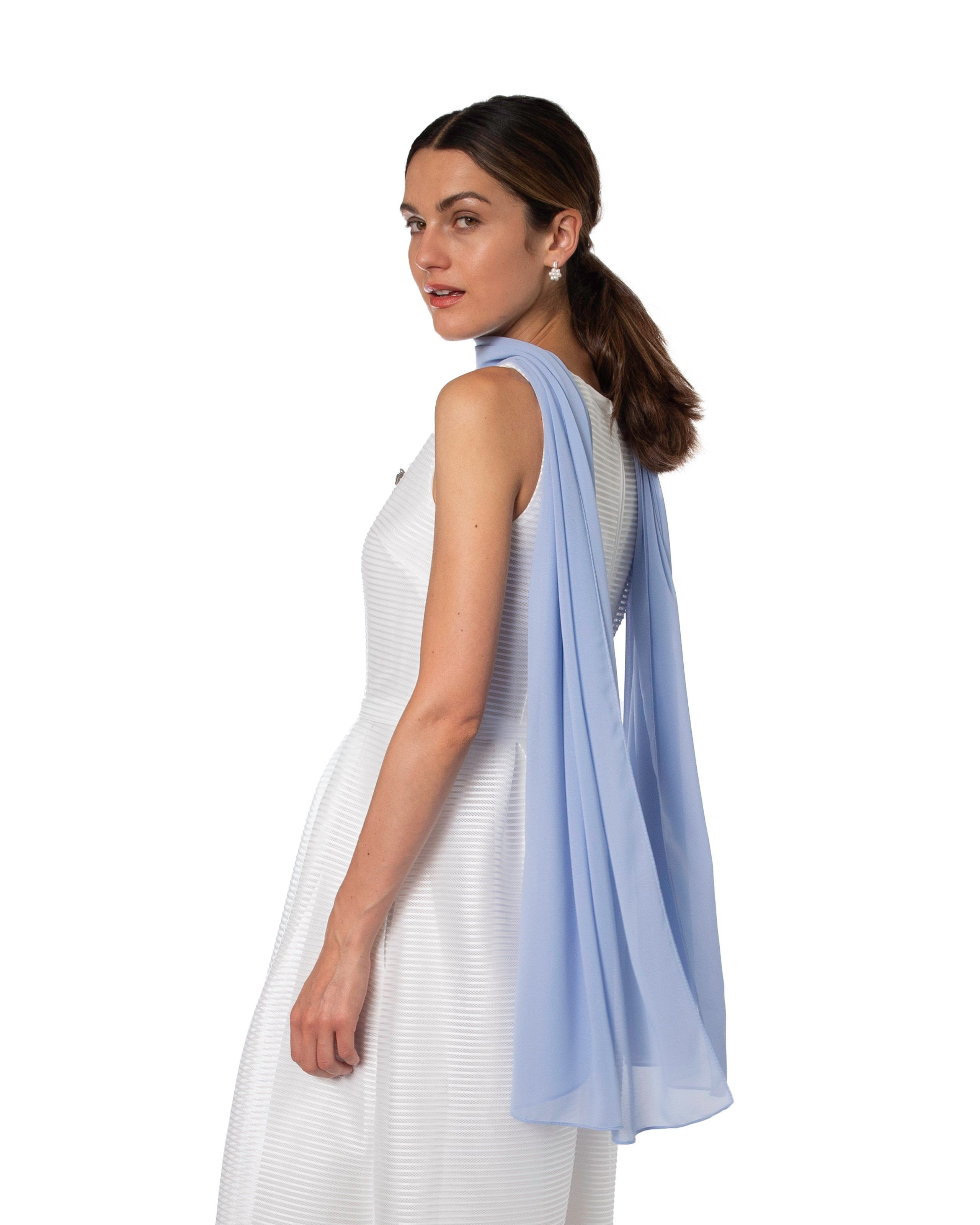 himmelblau (Stück, 1-St) Abendkleid Cocktailkleid, Damen Modeschal Umschlagtuch MayTree Stola Chiffontuch für