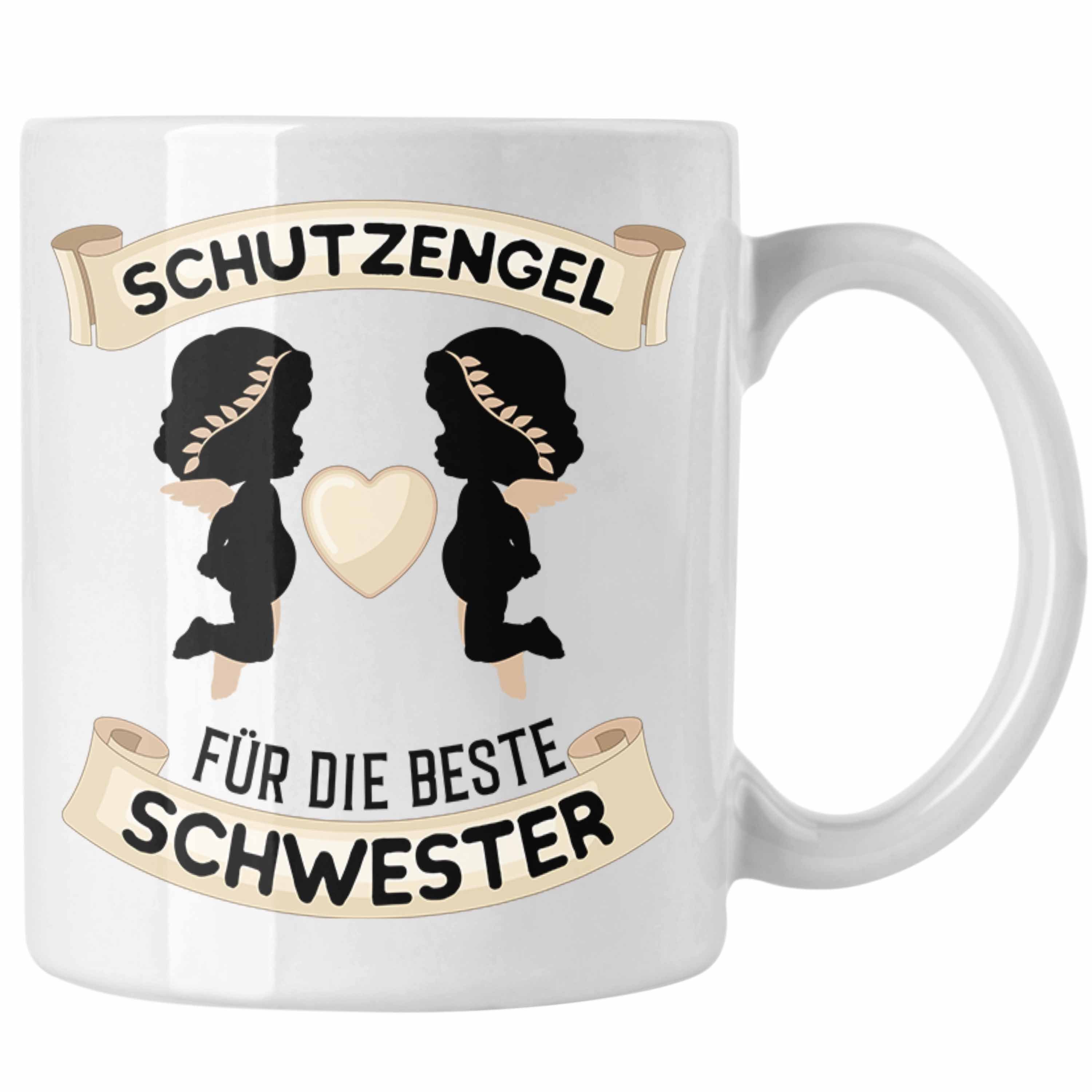 Trendation Tasse Trendation - Schutzengel Weiss Geschenk Beste Schwester für Schwester Schwester Geburtstag Tasse Geschenkidee