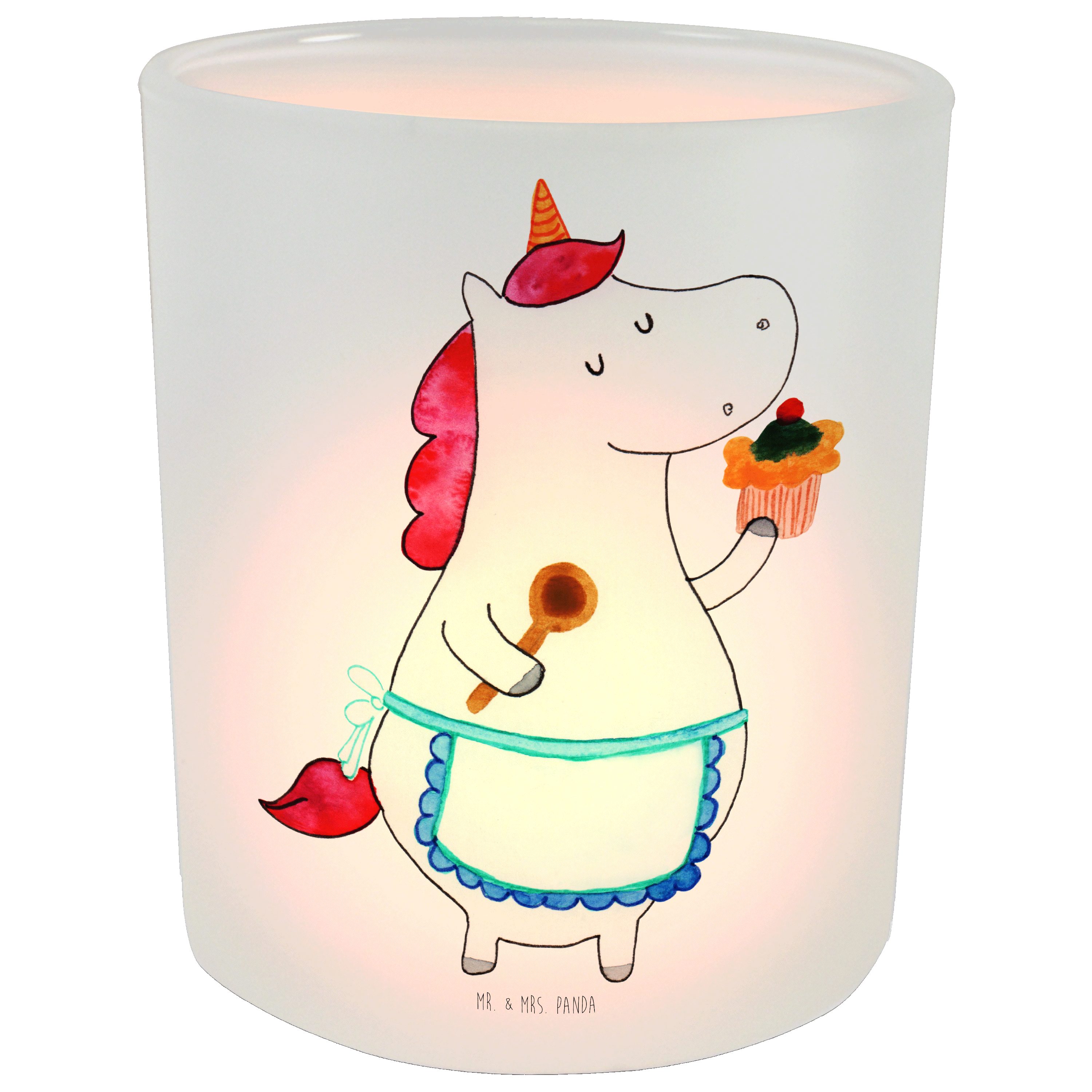 Mr. & Mrs. Panda Windlicht Einhorn Küchenfee - Transparent - Geschenk, Windlicht Glas, Pegasus, (1 St)