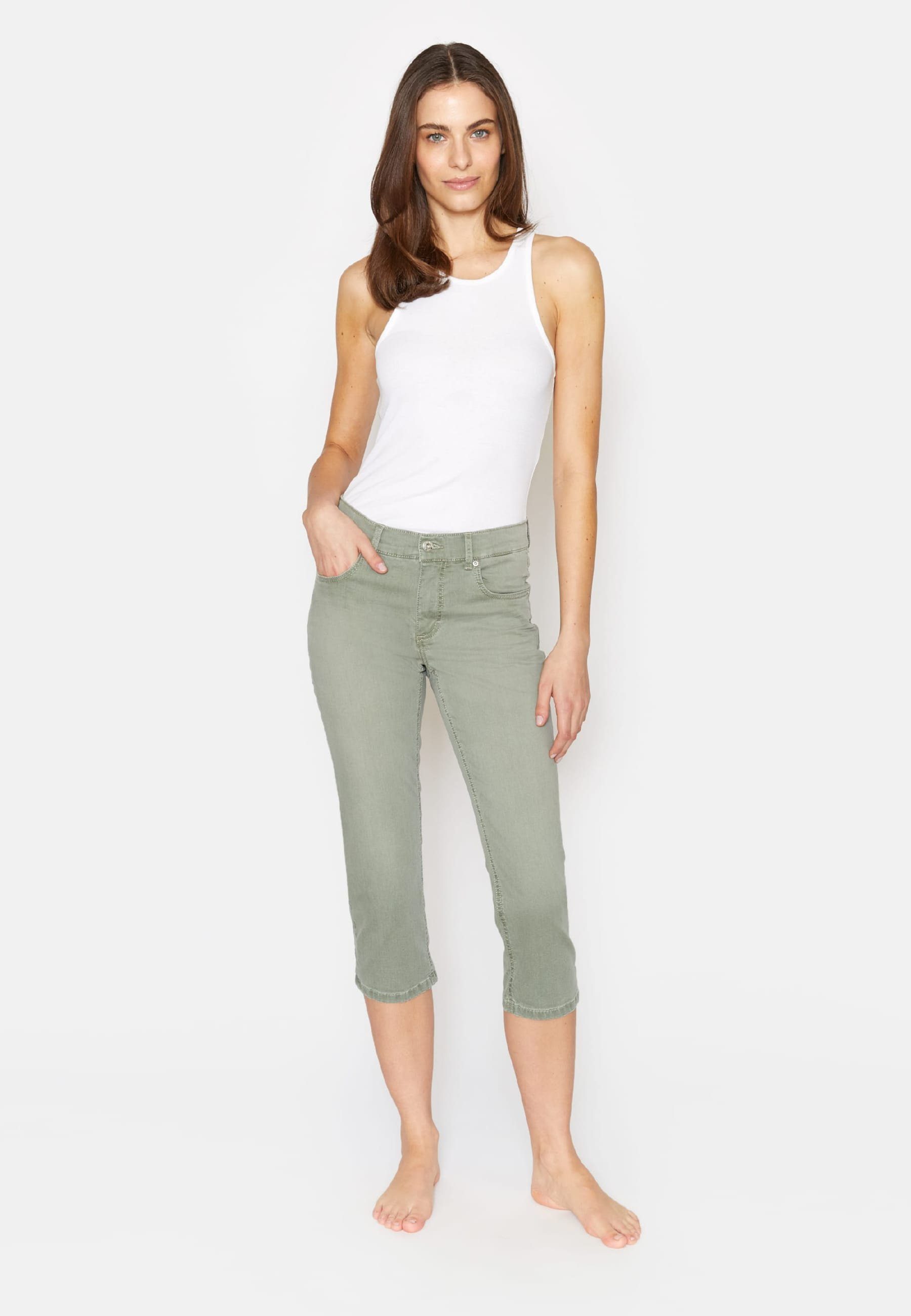 Jeans grün mit TU Beinumschlag Straight-Jeans Label-Applikationen mit Cici ANGELS