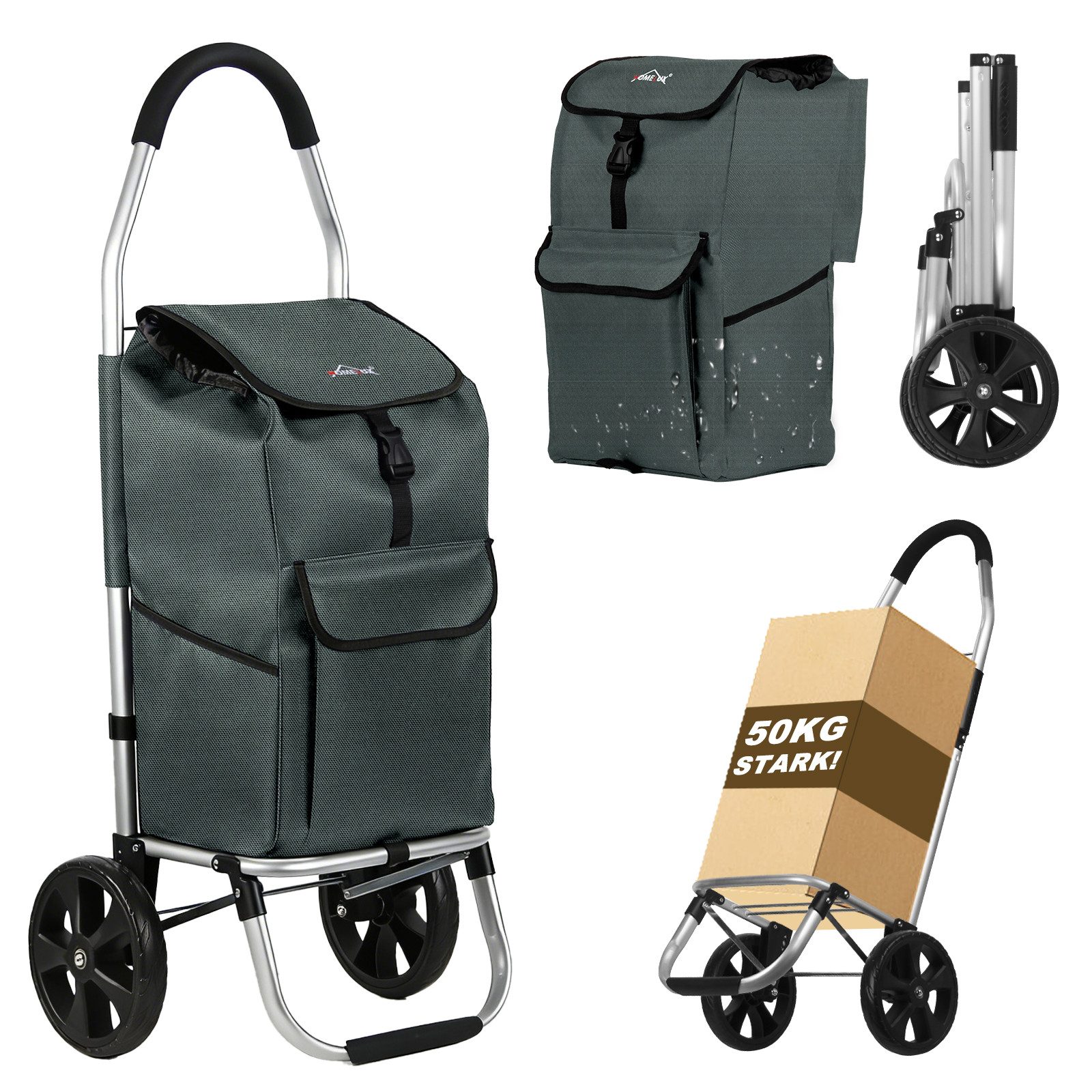 HOMELUX Einkaufstrolley Handwagen, mit separater Kühltasche, klappbar 41L, Handwagen mit Rollen, abnehmbare Tasche, Backgrid